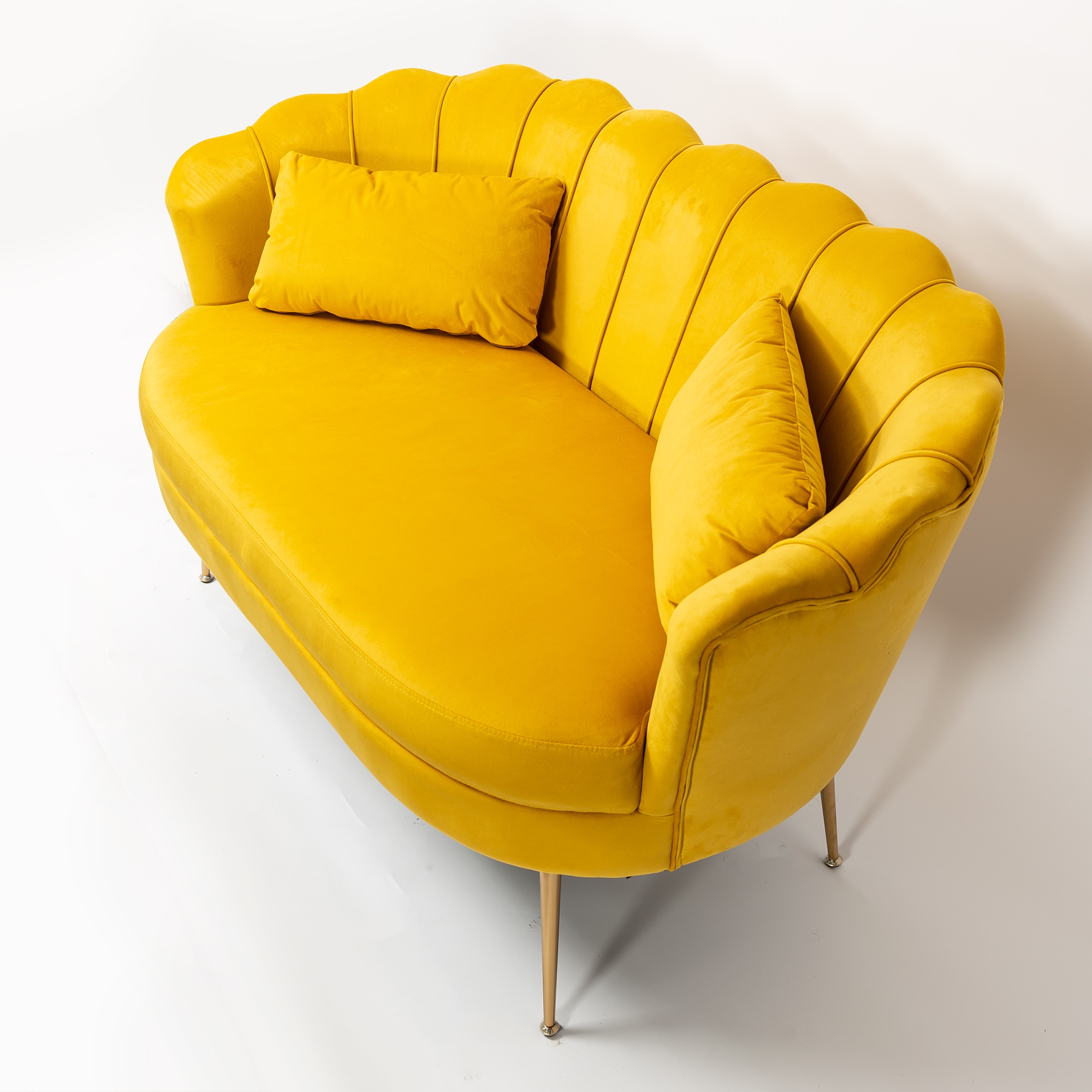 Bright Mustard Velvet Sofa With Gold Legs