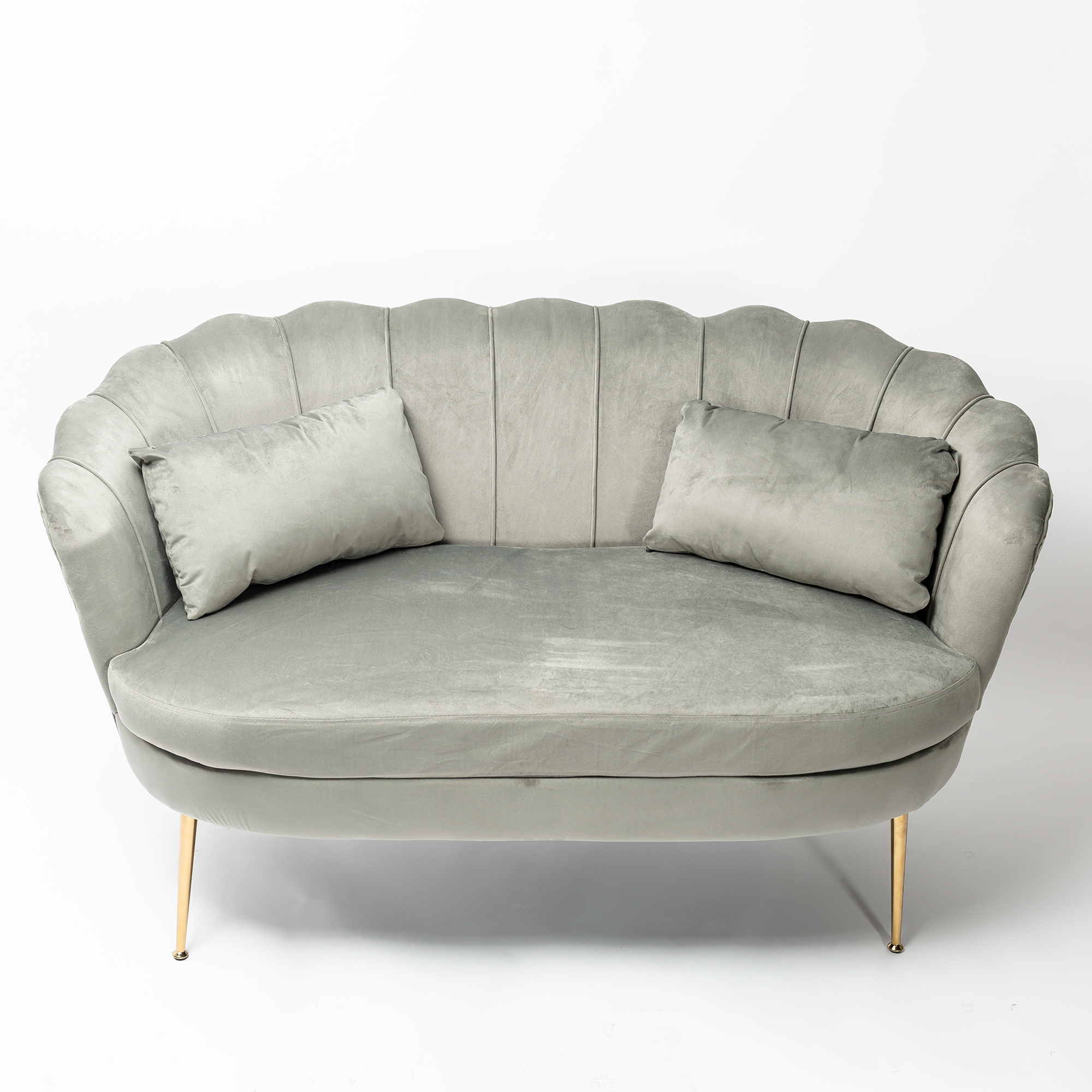 Light Grey Velvet Petal Sofa With Gold Legs