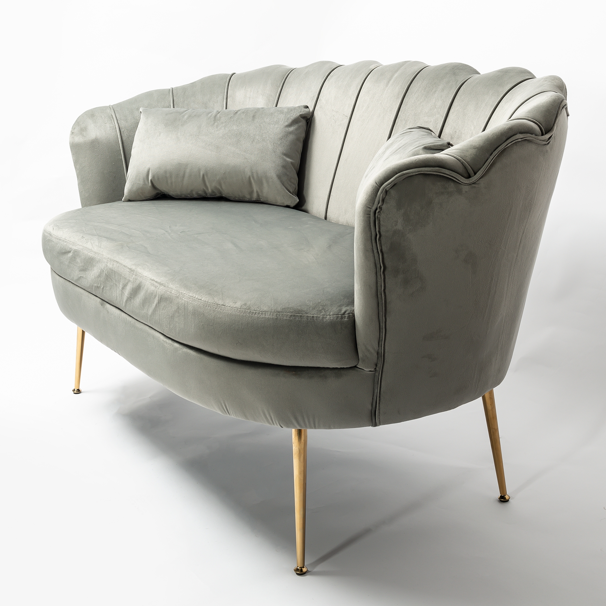 Light Grey Velvet Petal Sofa With Gold Legs