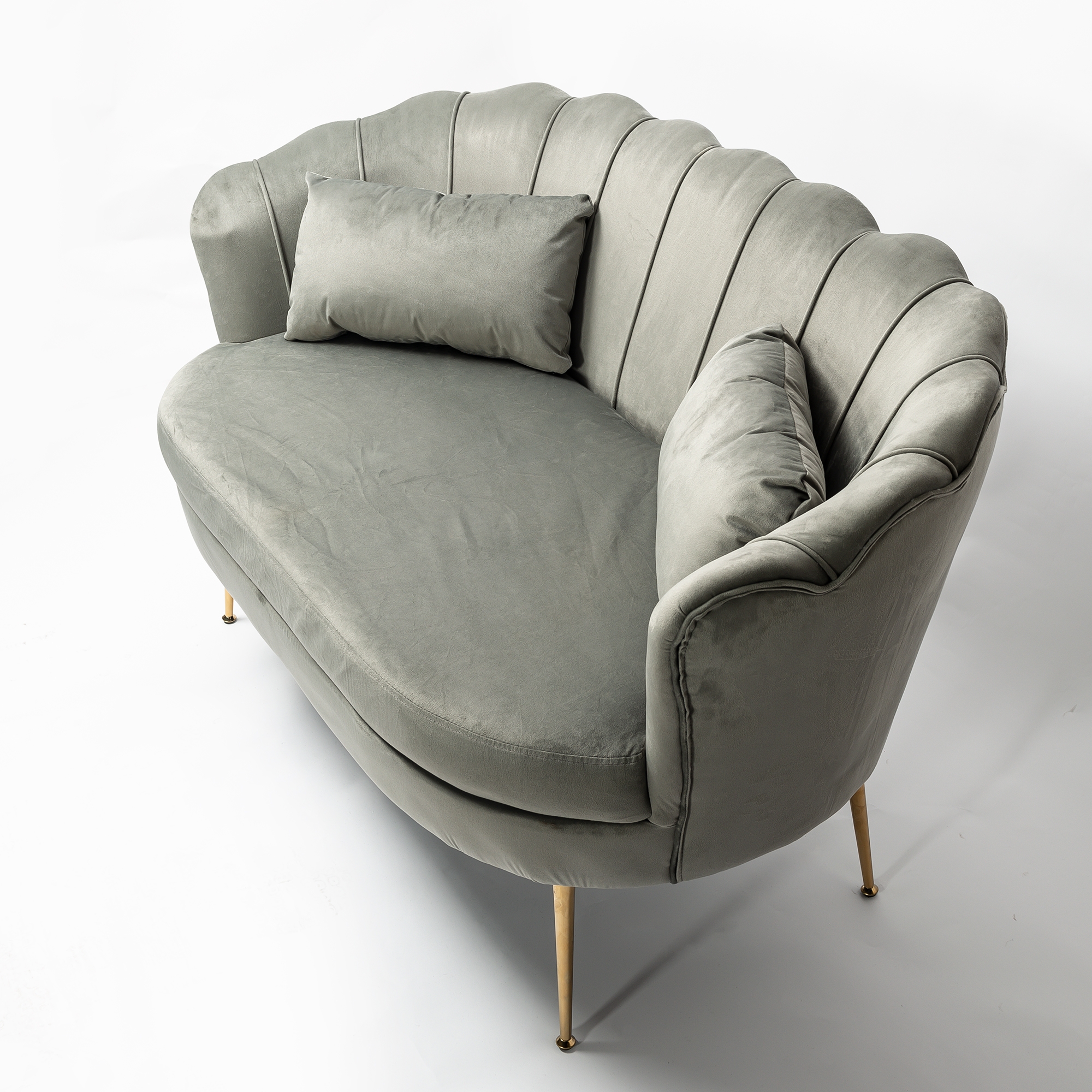 Light Grey Velvet Petal Sofa With Gold Legs