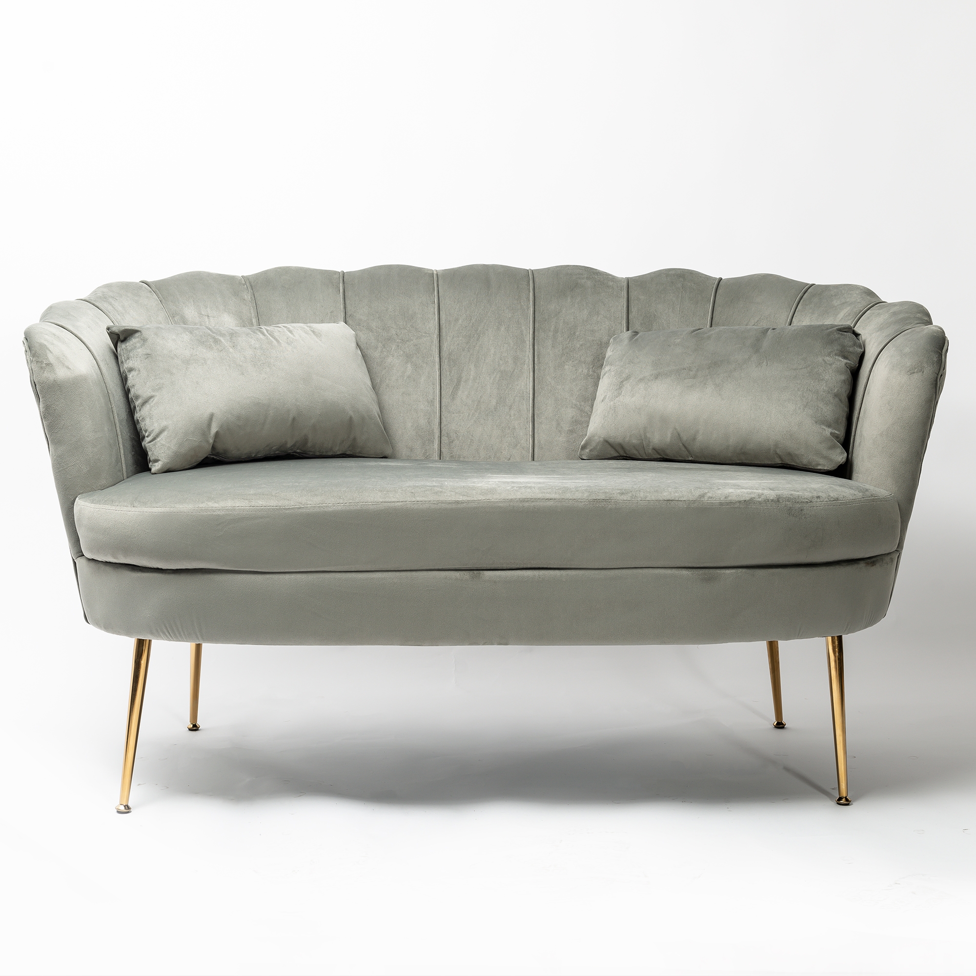 Light Grey Velvet Petal Sofa With Gold Legs
