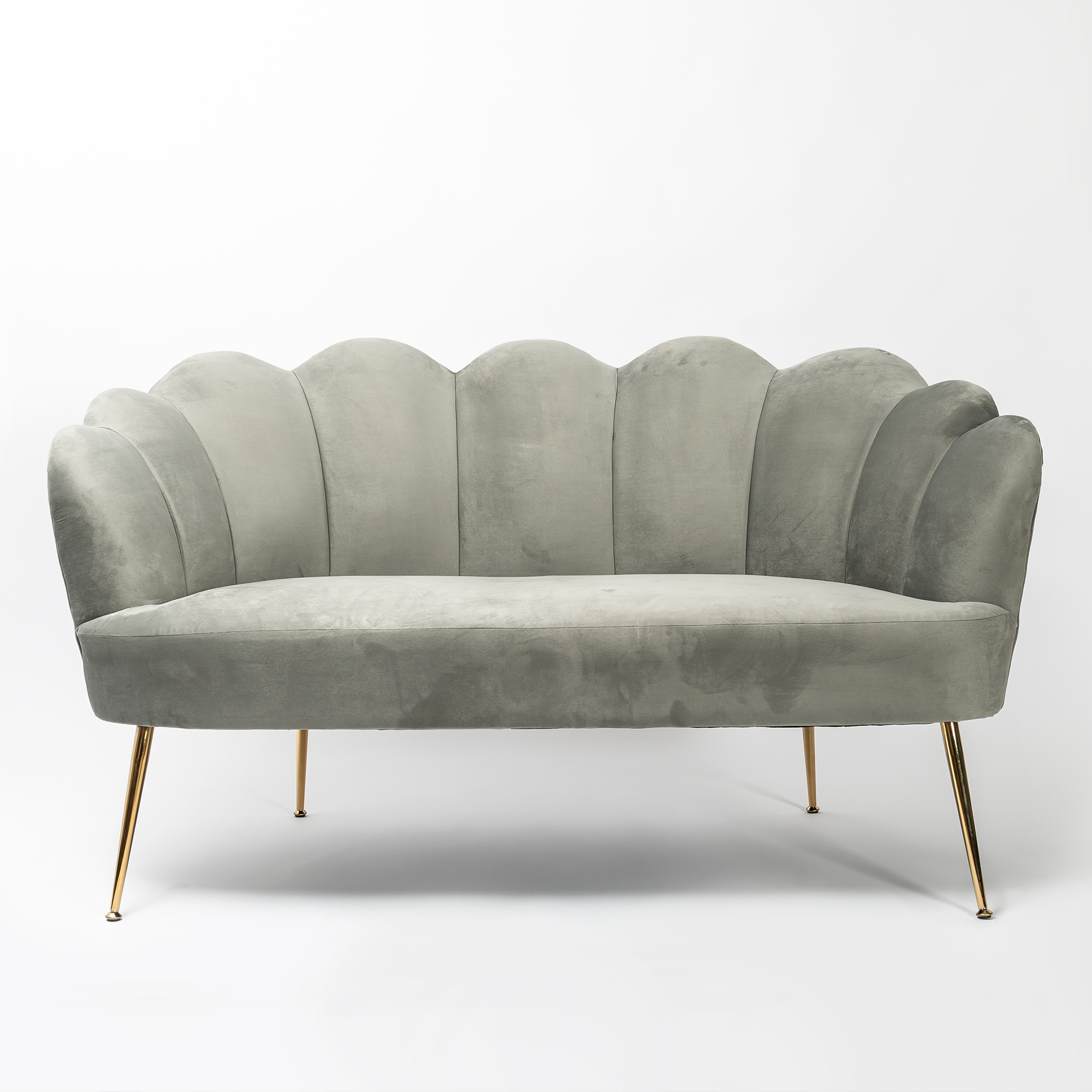 Light Grey Velvet Petal Sofa With Gold Legs