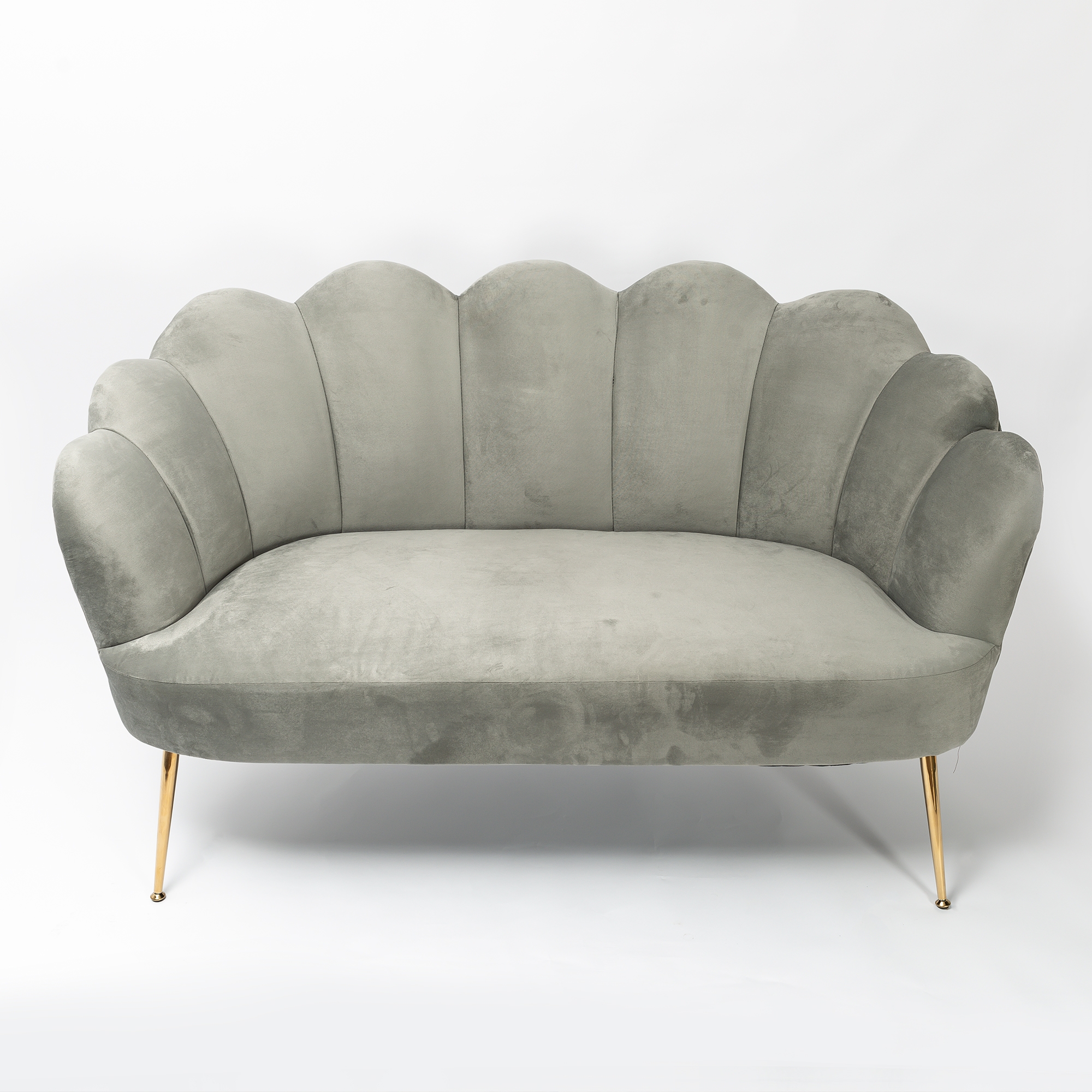 Light Grey Velvet Petal Sofa With Gold Legs