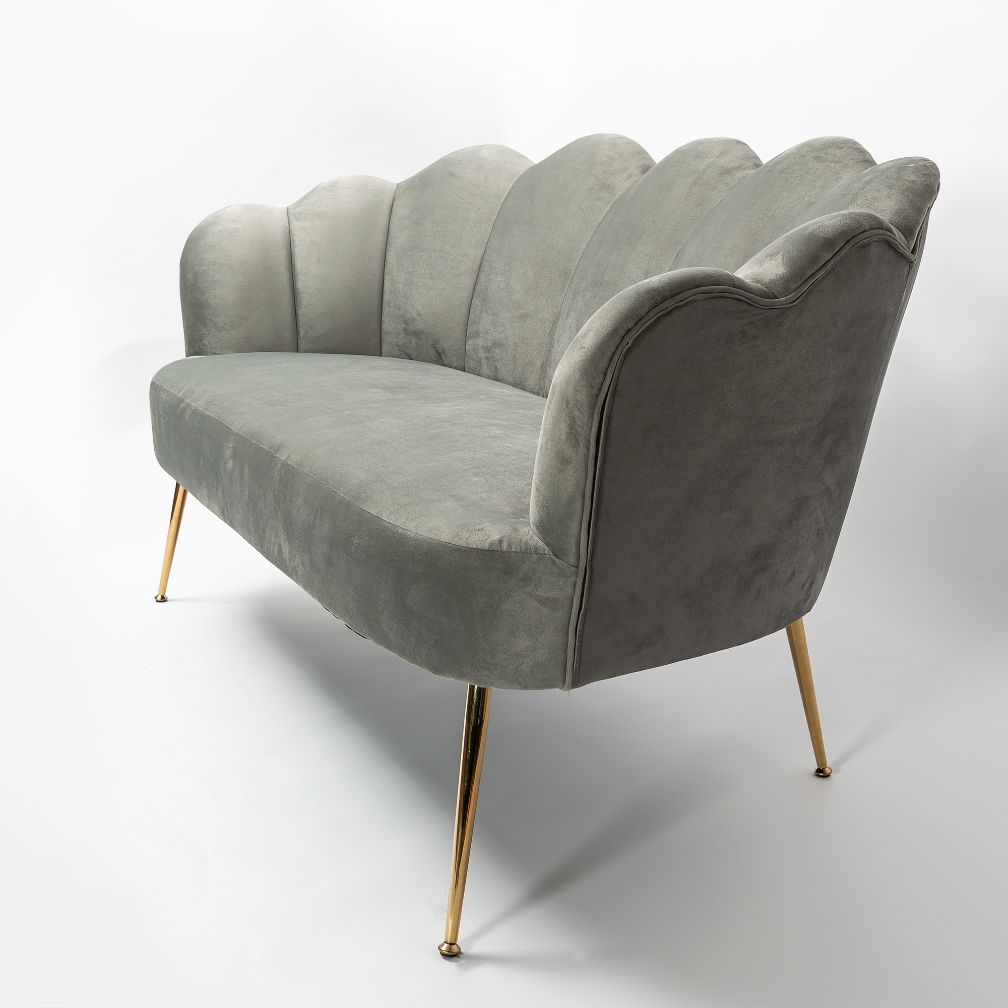 Light Grey Velvet Petal Sofa With Gold Legs