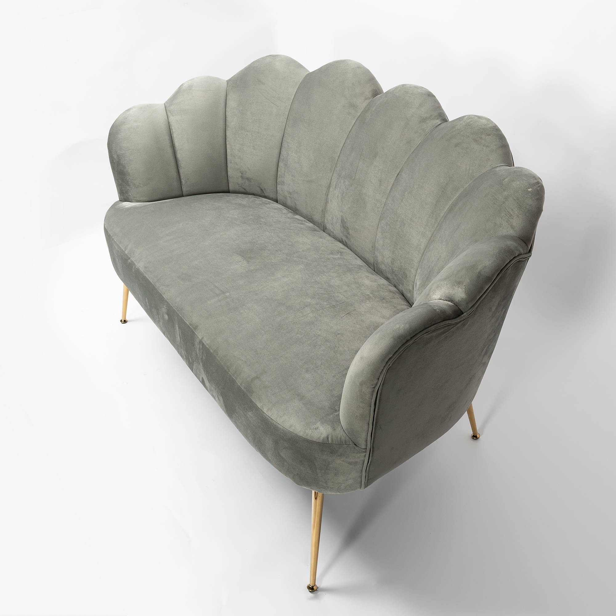 Light Grey Velvet Petal Sofa With Gold Legs