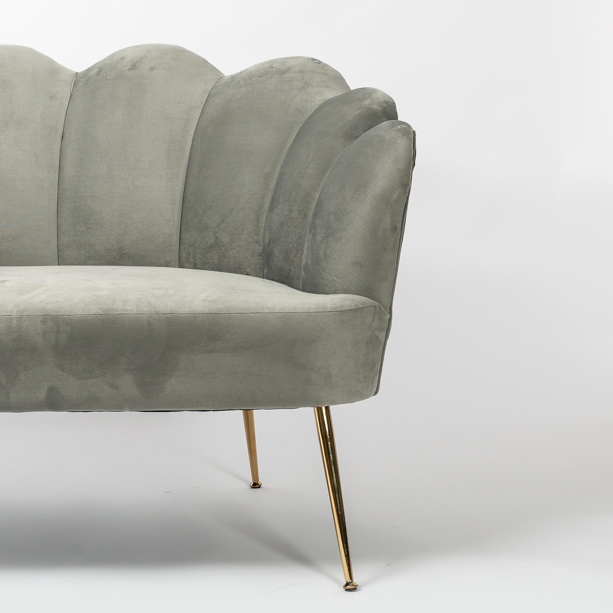 Light Grey Velvet Petal Sofa With Gold Legs