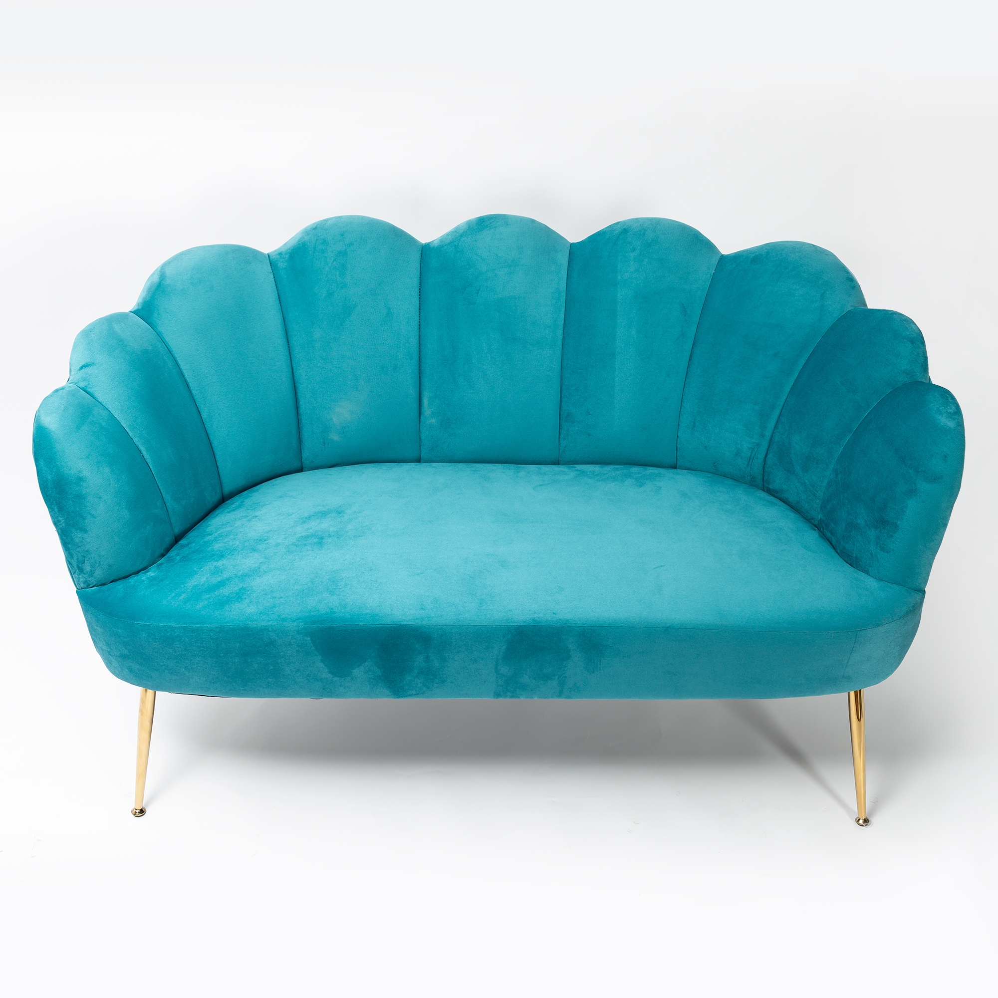 Sea Blue Velvet Petal Sofa With Gold Legs