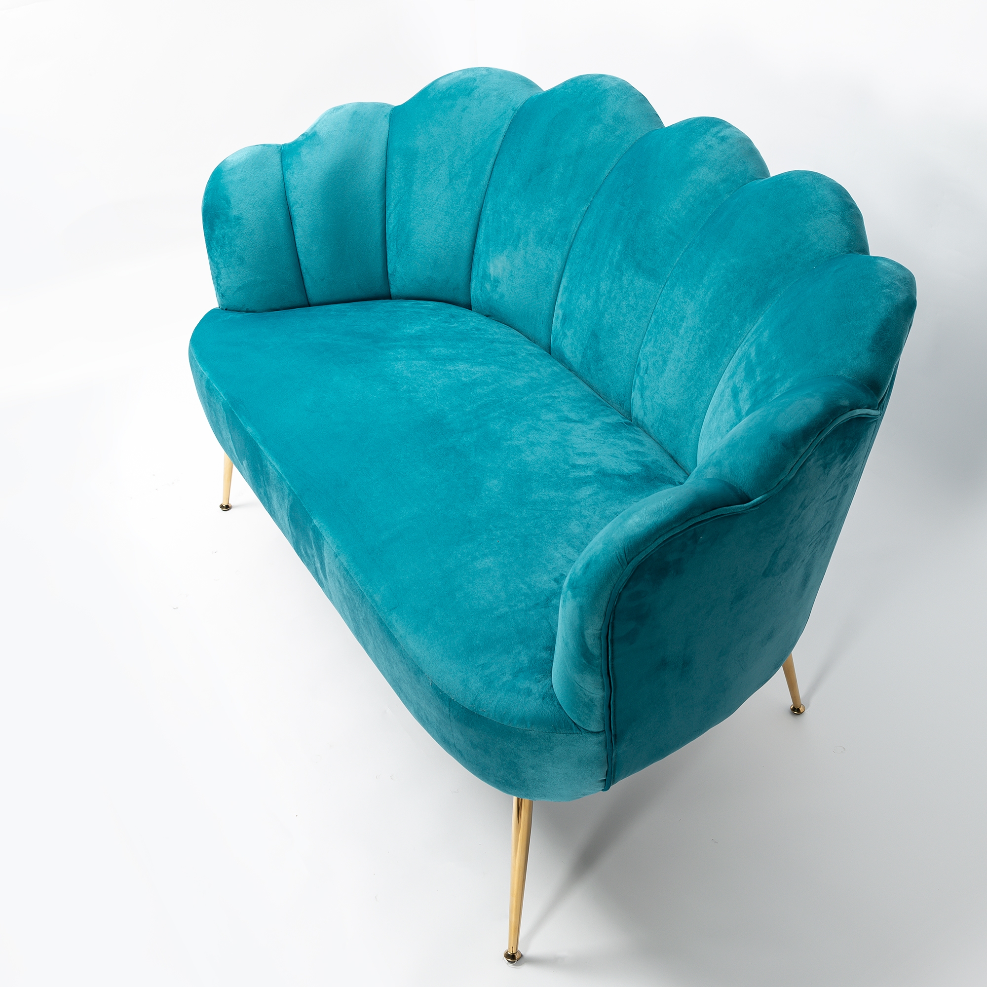 Sea Blue Velvet Petal Sofa With Gold Legs
