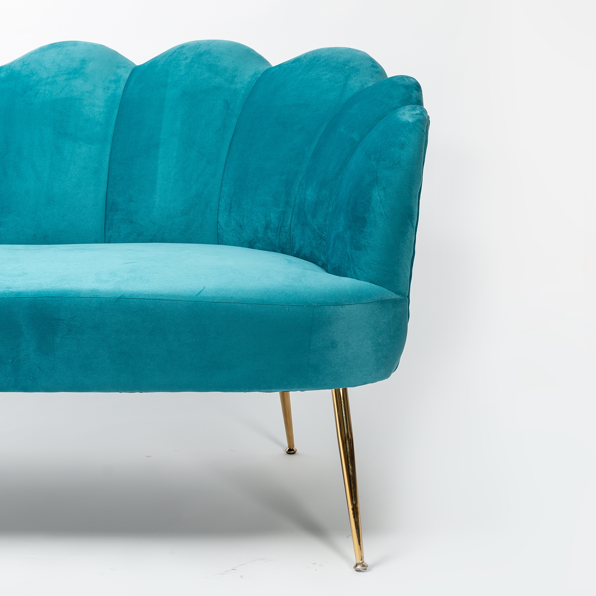 Sea Blue Velvet Petal Sofa With Gold Legs