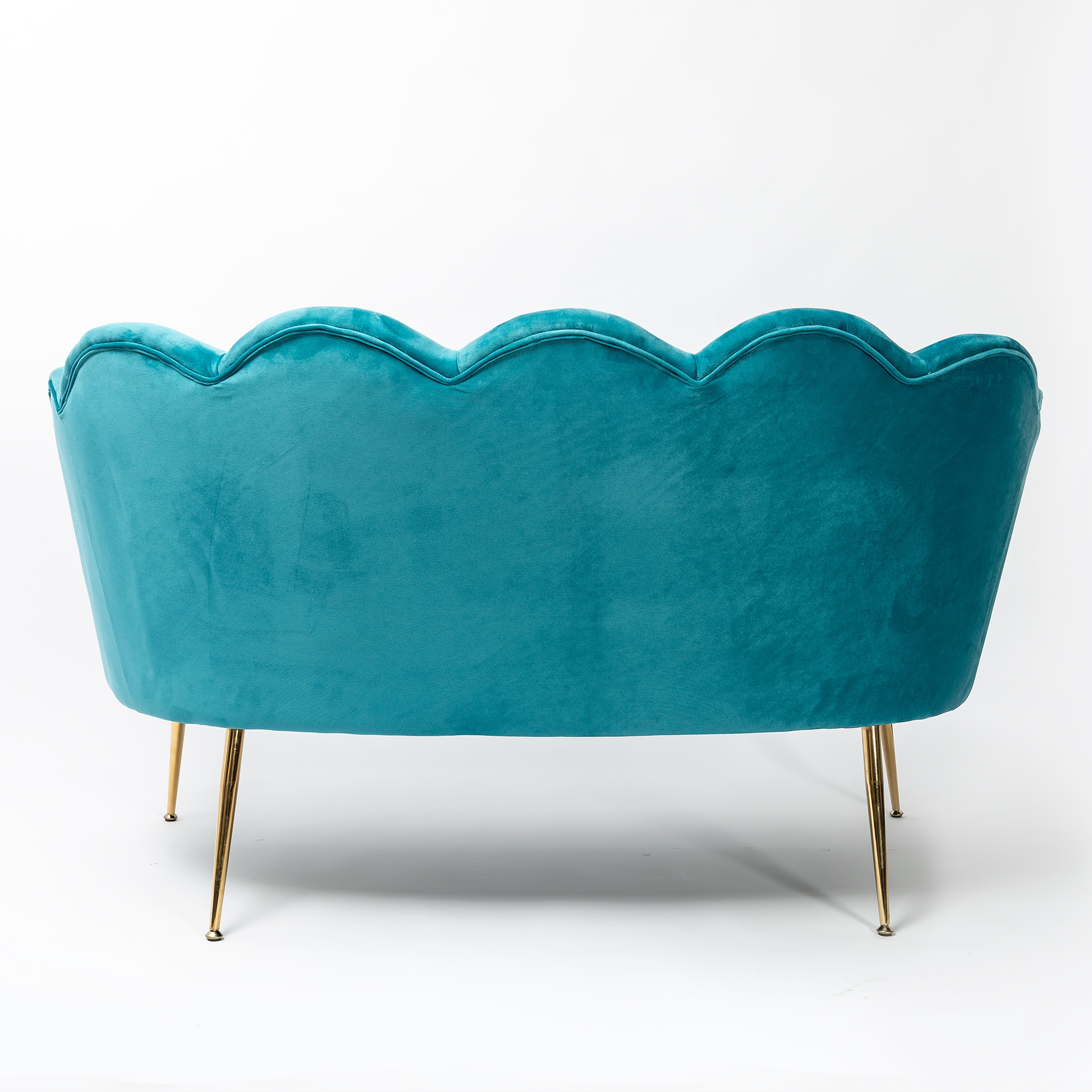 Sea Blue Velvet Petal Sofa With Gold Legs