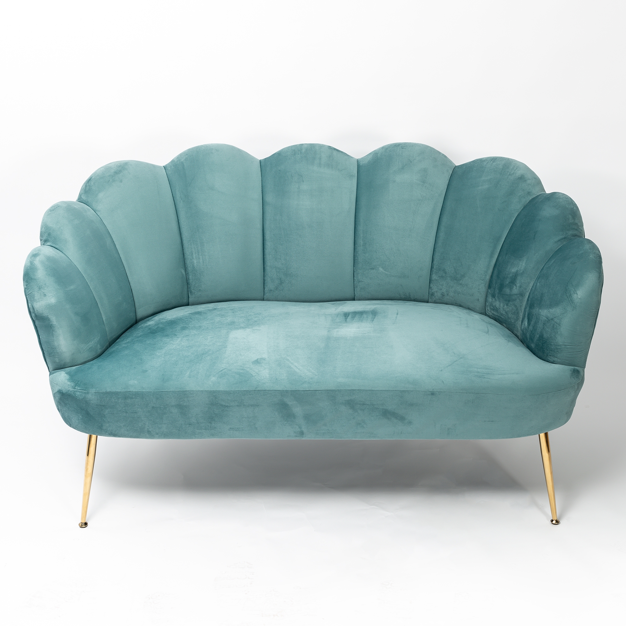 Soft Blue Velvet Petal Sofa With Gold Legs