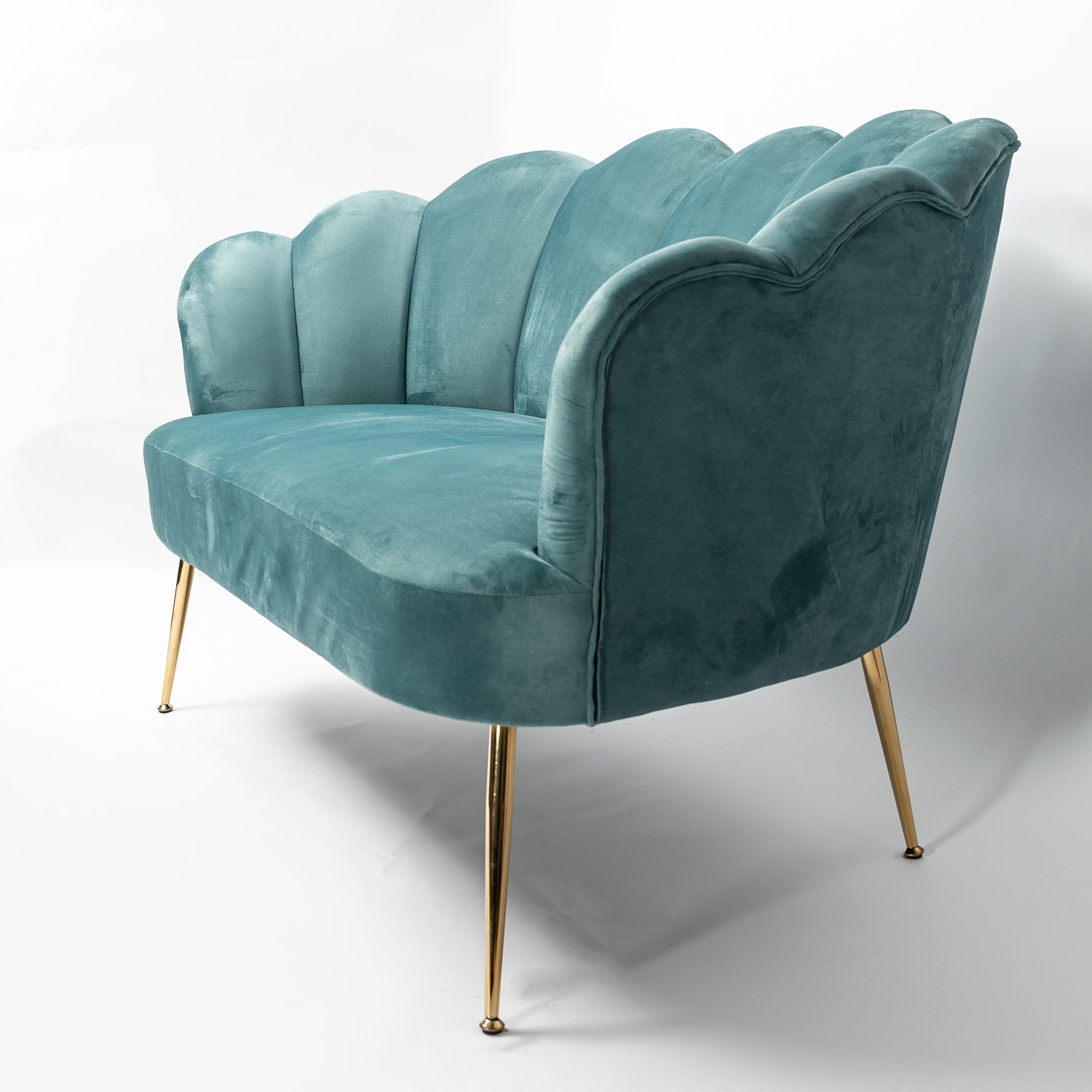 Soft Blue Velvet Petal Sofa With Gold Legs