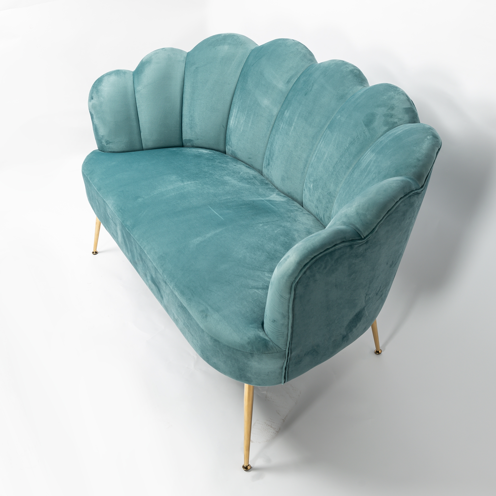 Soft Blue Velvet Petal Sofa With Gold Legs