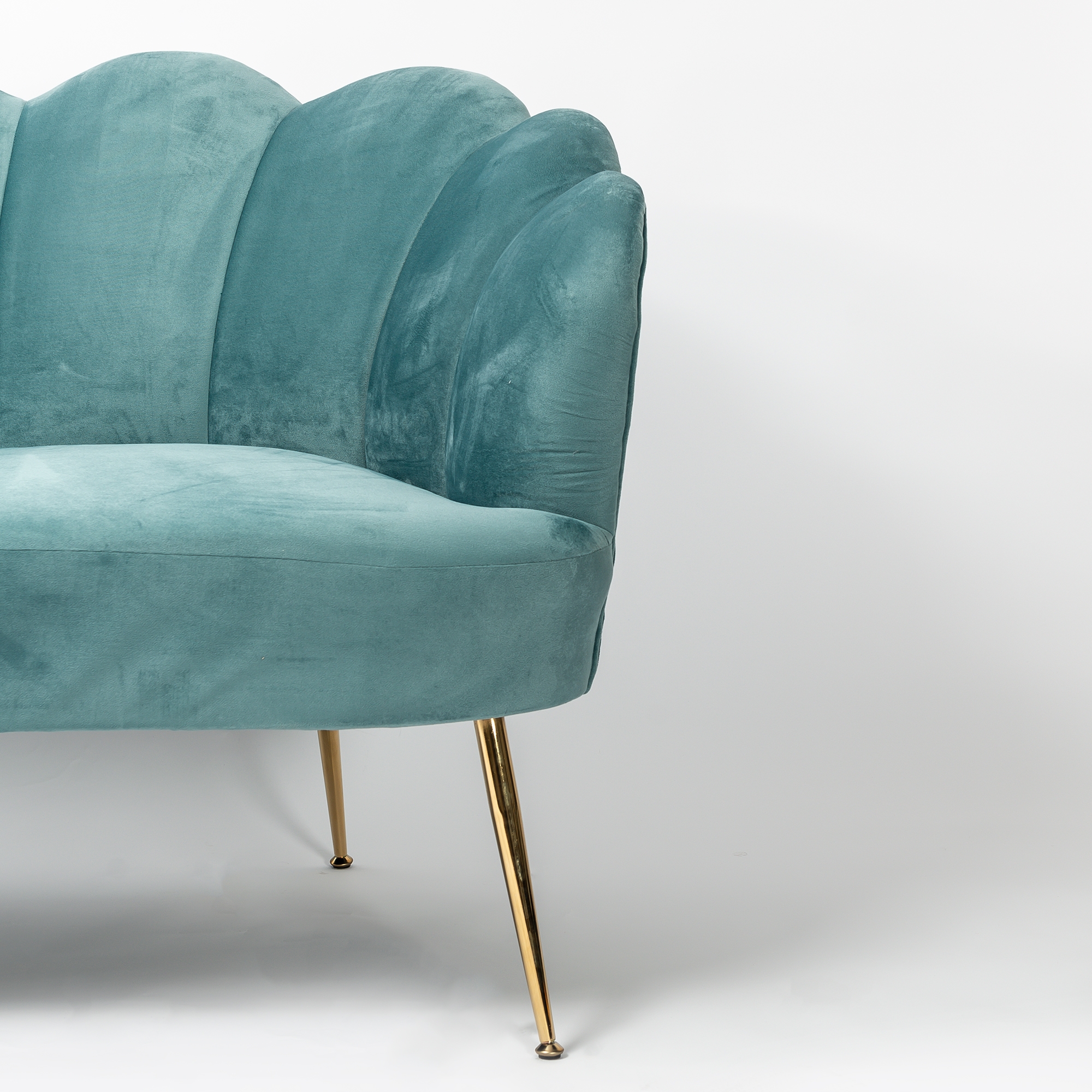 Soft Blue Velvet Petal Sofa With Gold Legs