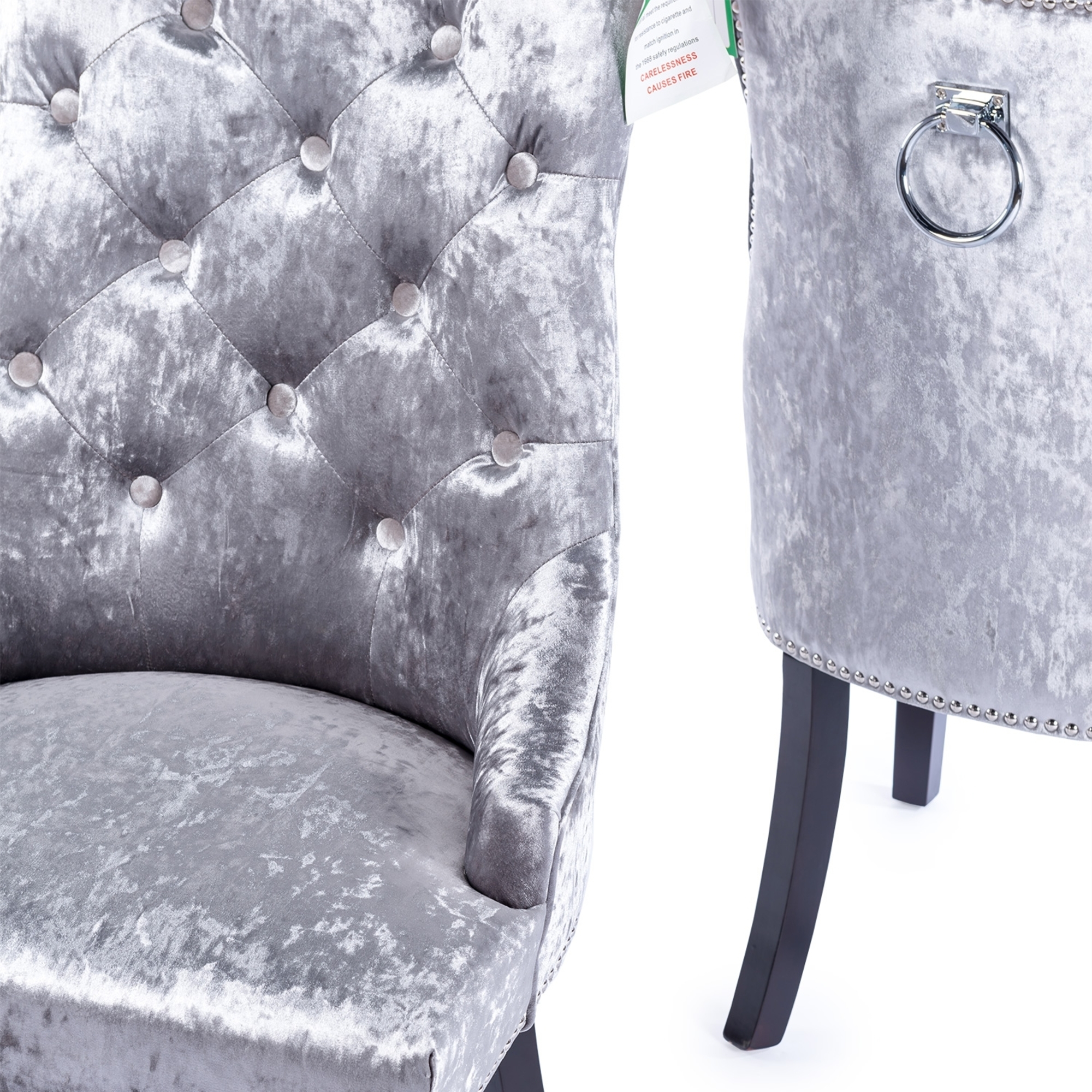 Crushed Velvet Dark Oak Leg Dining Chair With Knocker