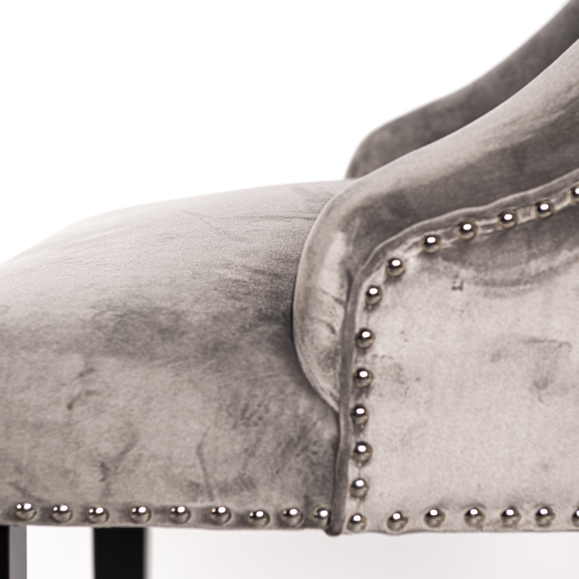 Light Gray Velvet Dining Chair With Knocker and Dark Oak legs