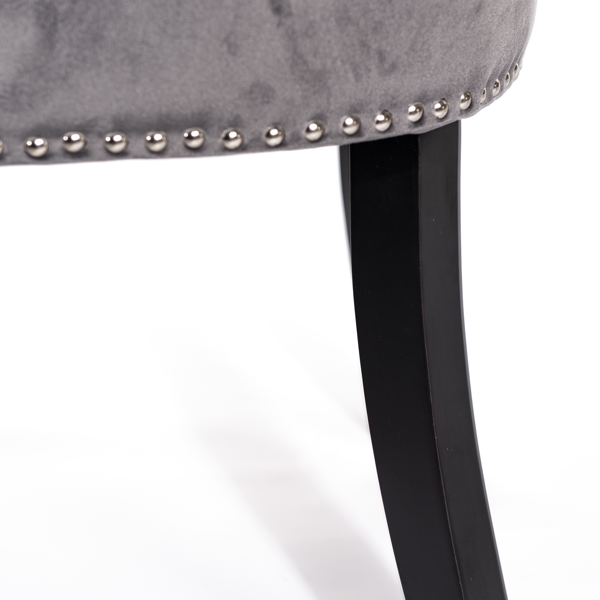 Dark Gray Velvet Dining Chair With Knocker and Dark Oak legs