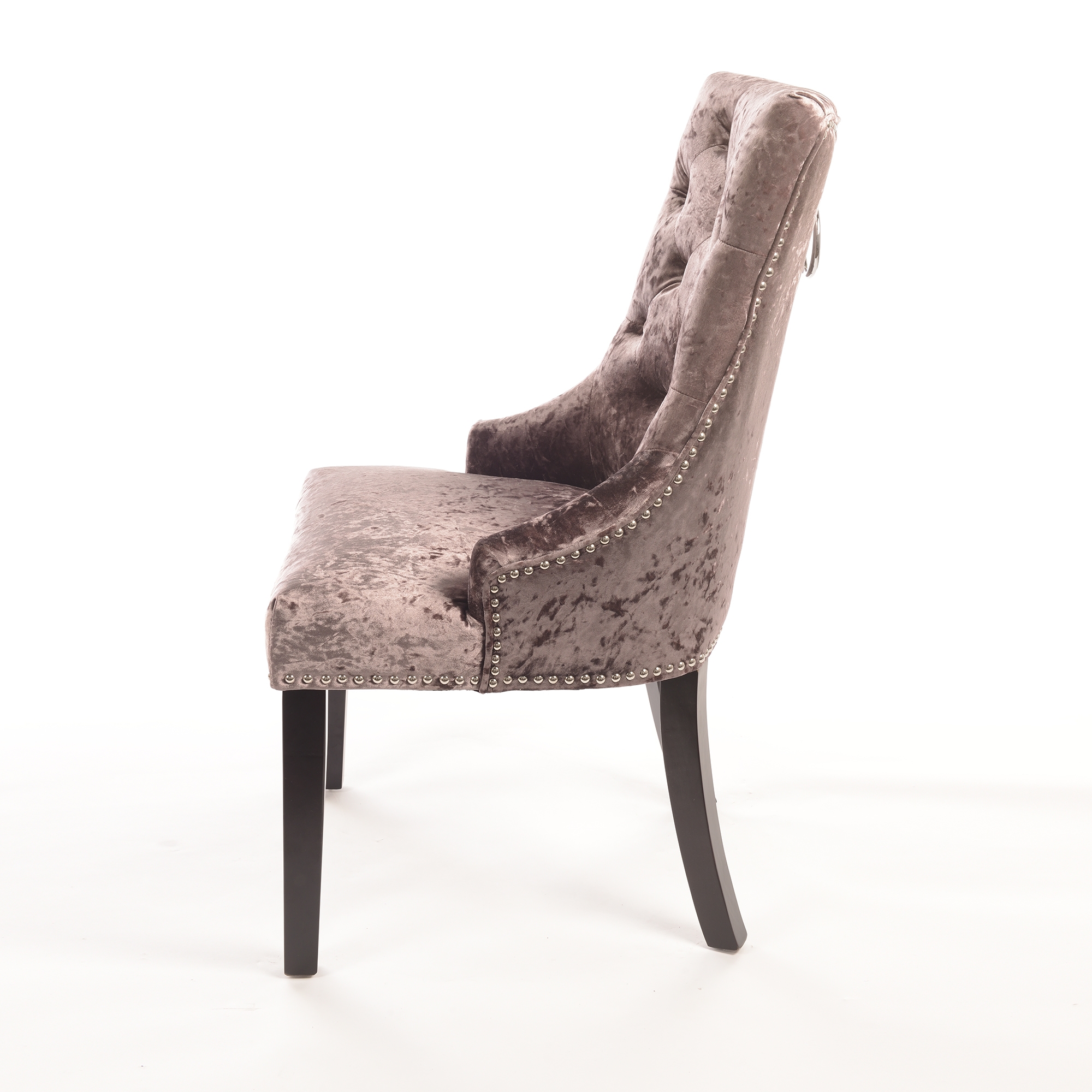 Crushed Velvet Dining Chair with Knocker - Aubergine