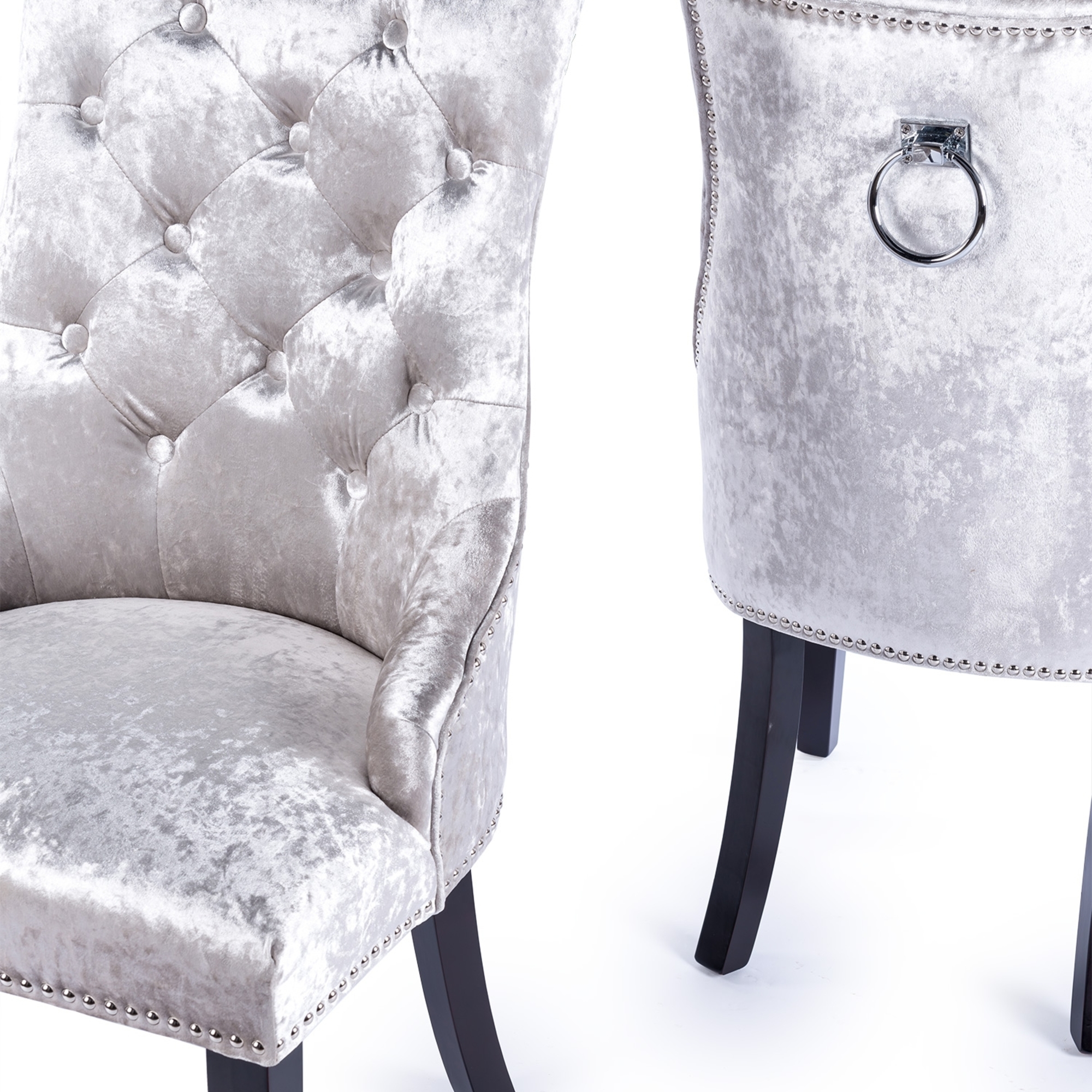 Crushed Velvet Dark Oak Leg Dining Chair With Knocker