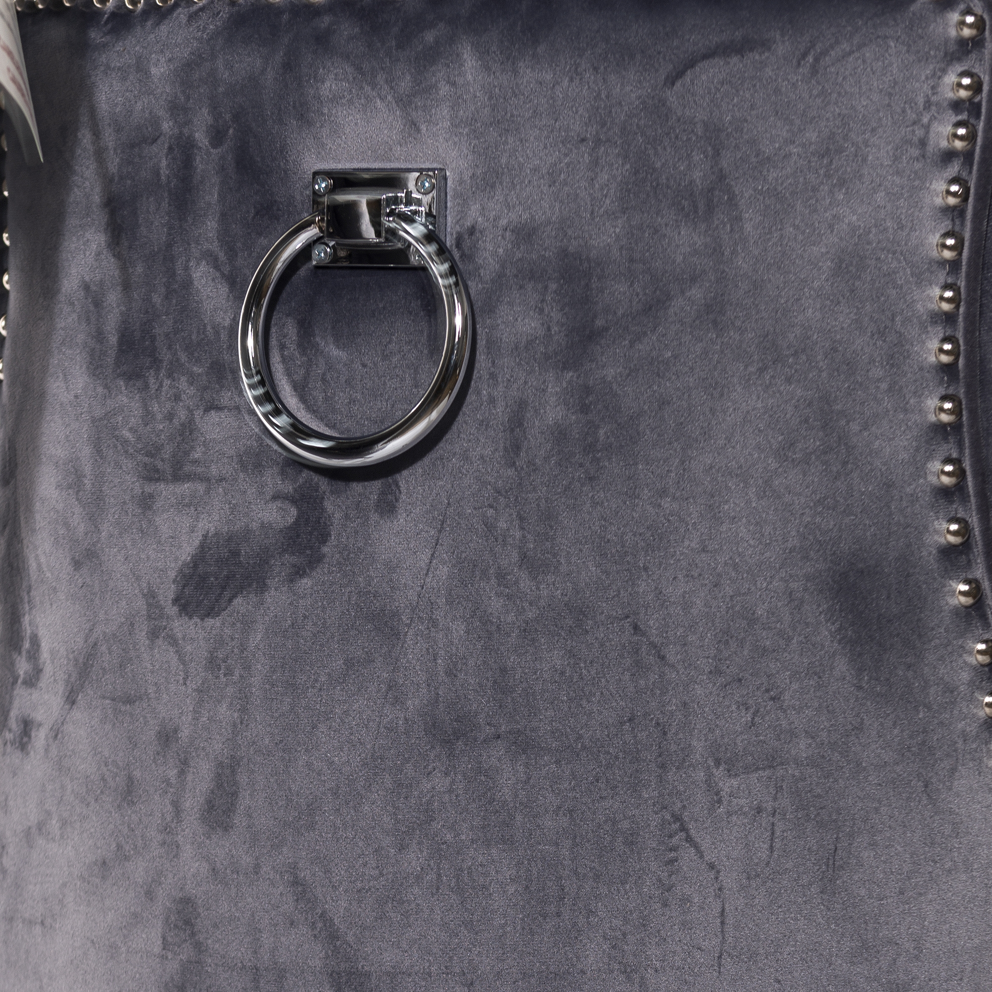 New Gray Velvet Dining Chair With Knocker and Dark Oak legs