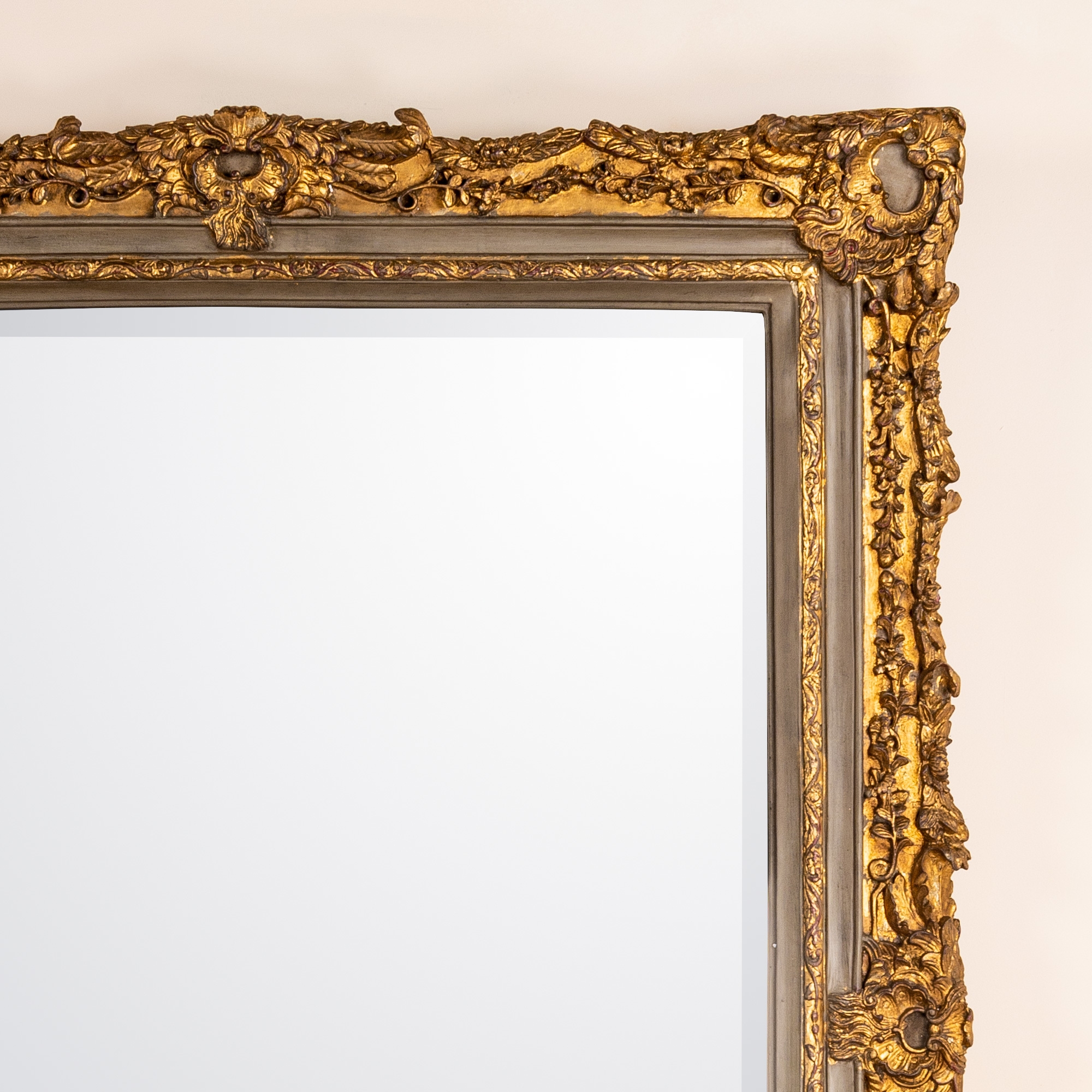 Gold Gilt Leaf with Gray Bevelled Mirror