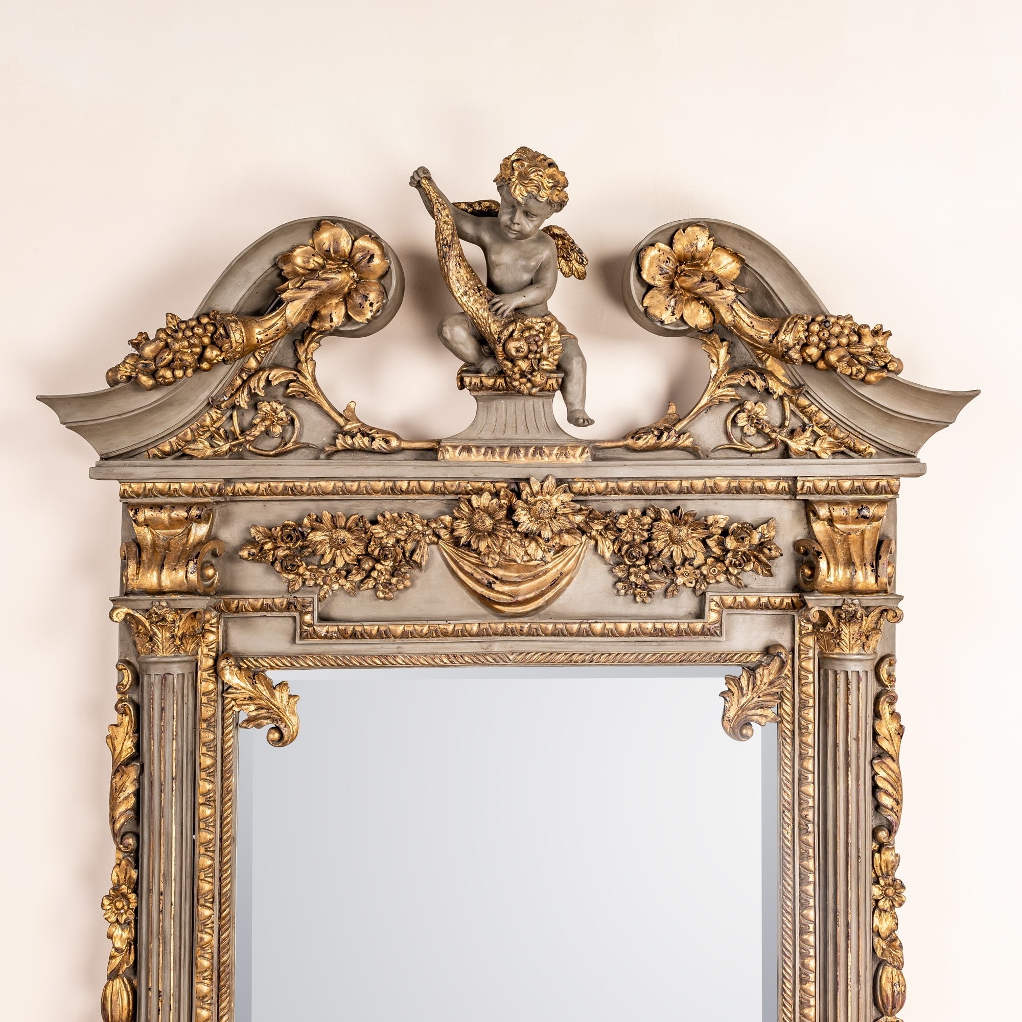 Putti Rococo Mirror - Gold and French Grey