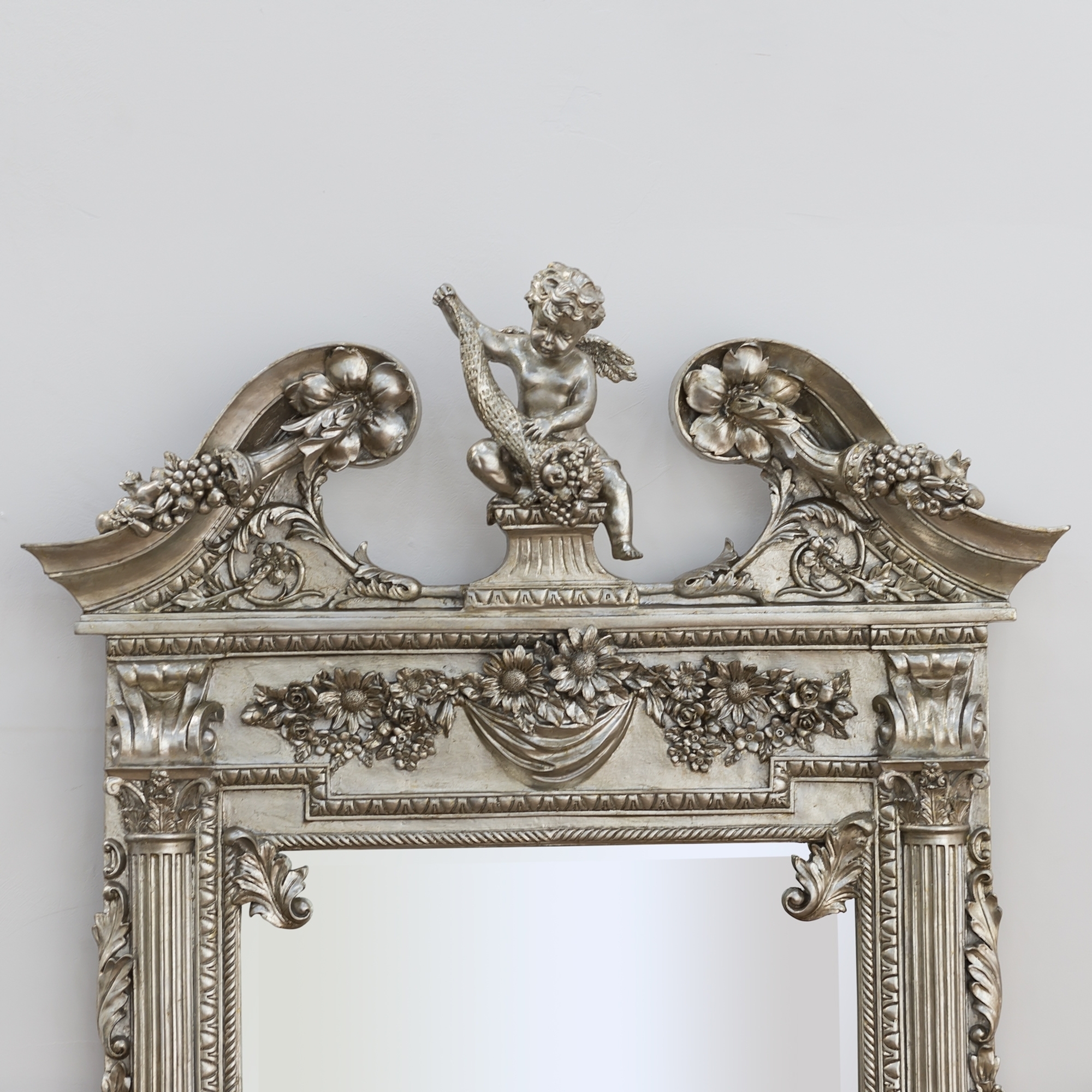 Champagne Silver Gilt Leaf Cherub Frame Mirror
