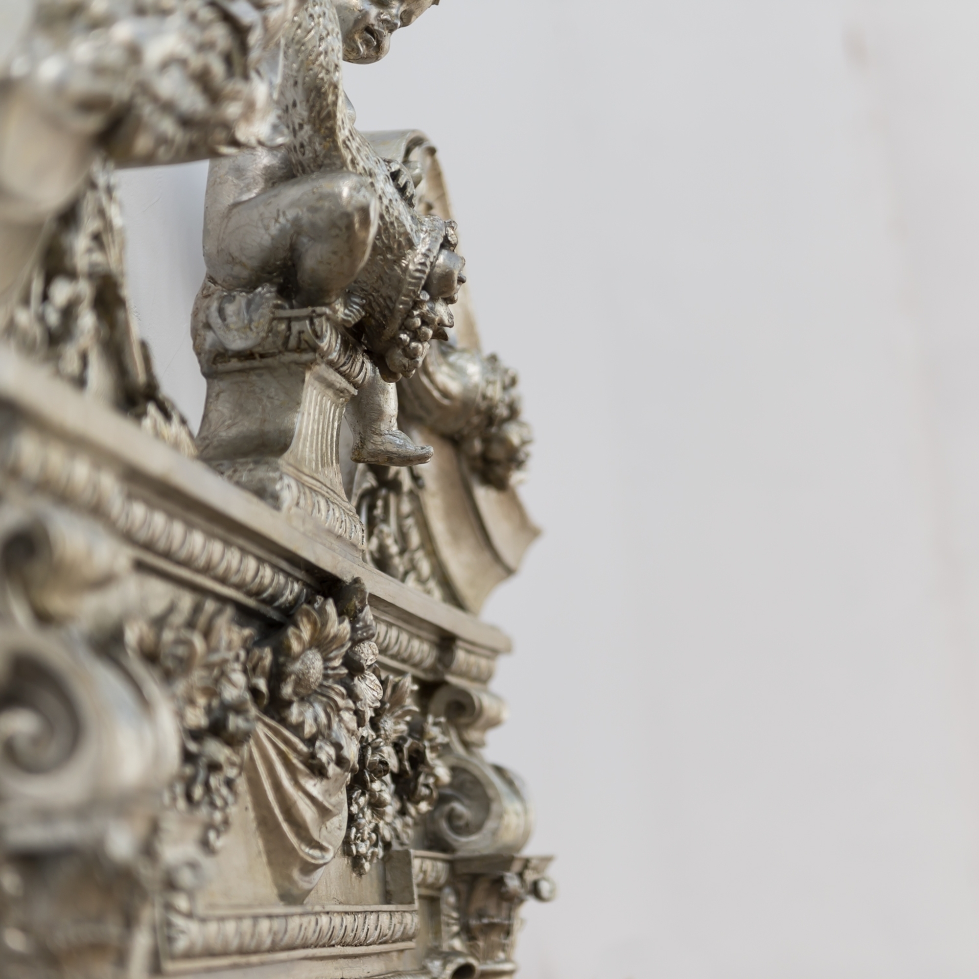 Champagne Silver Gilt Leaf Cherub Frame Mirror