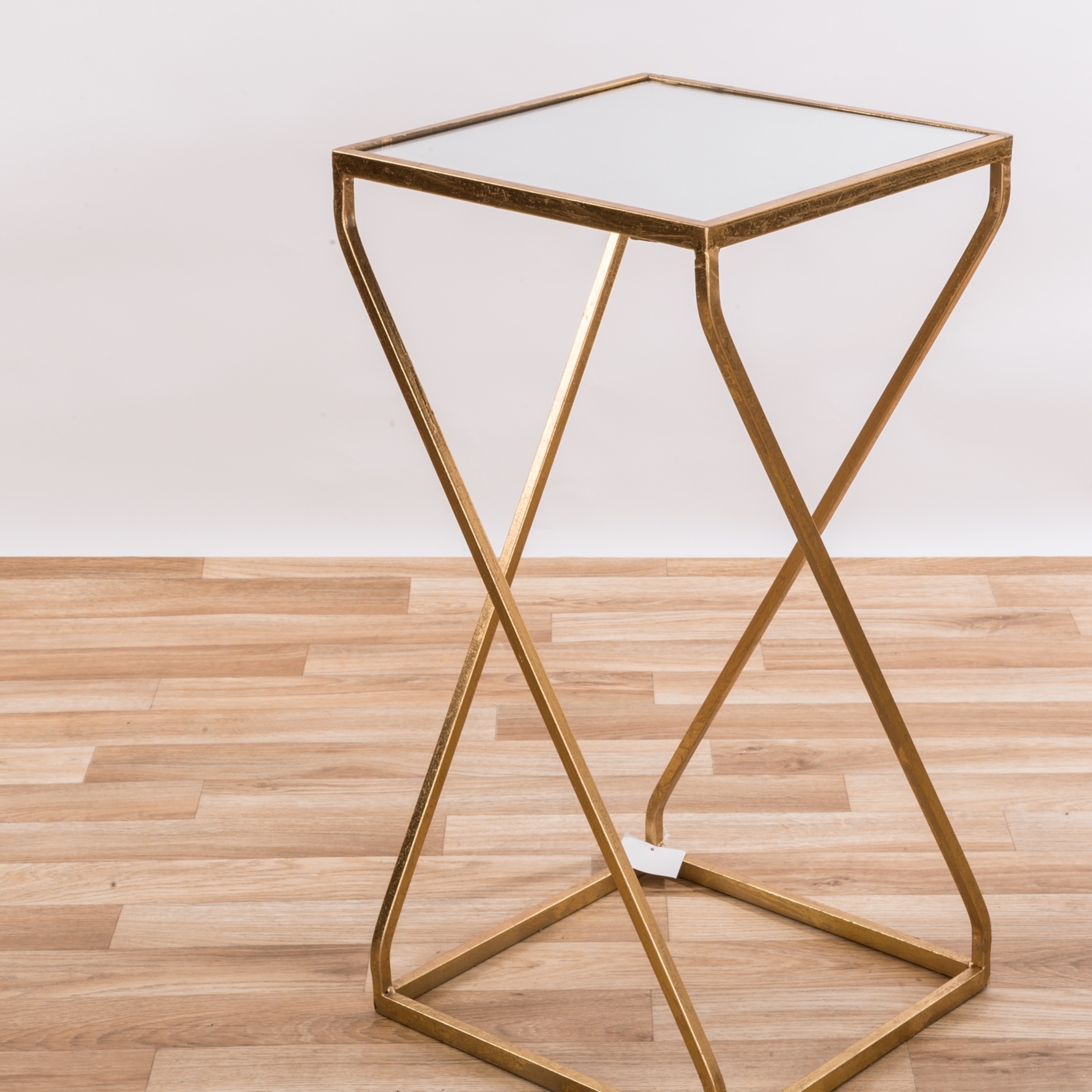 Gold Gilt Leaf Parisienne Square Geometric Metal Mirrored Side Table 