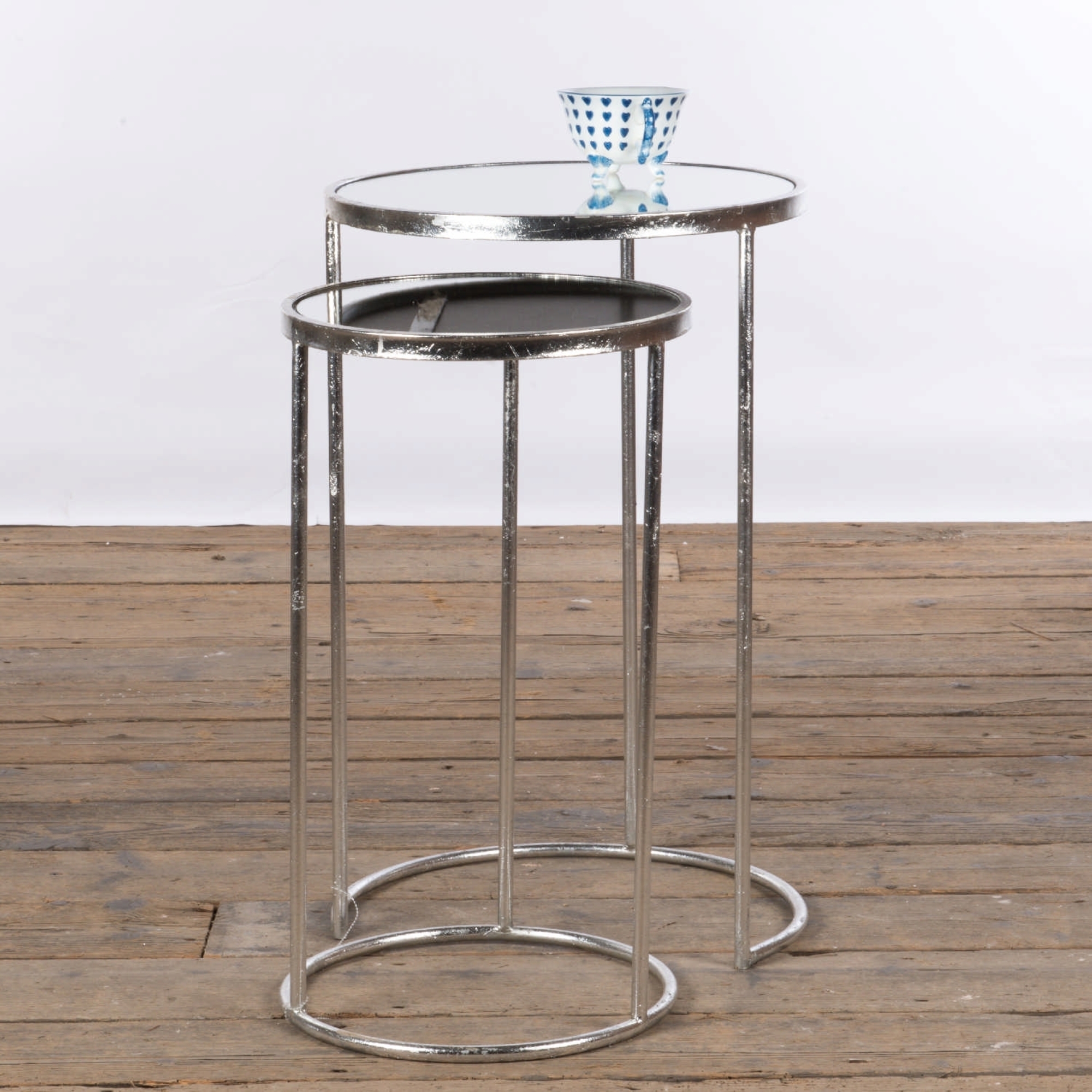 Gin Shu Metal Nest of Tables - Silver Gilt Leaf