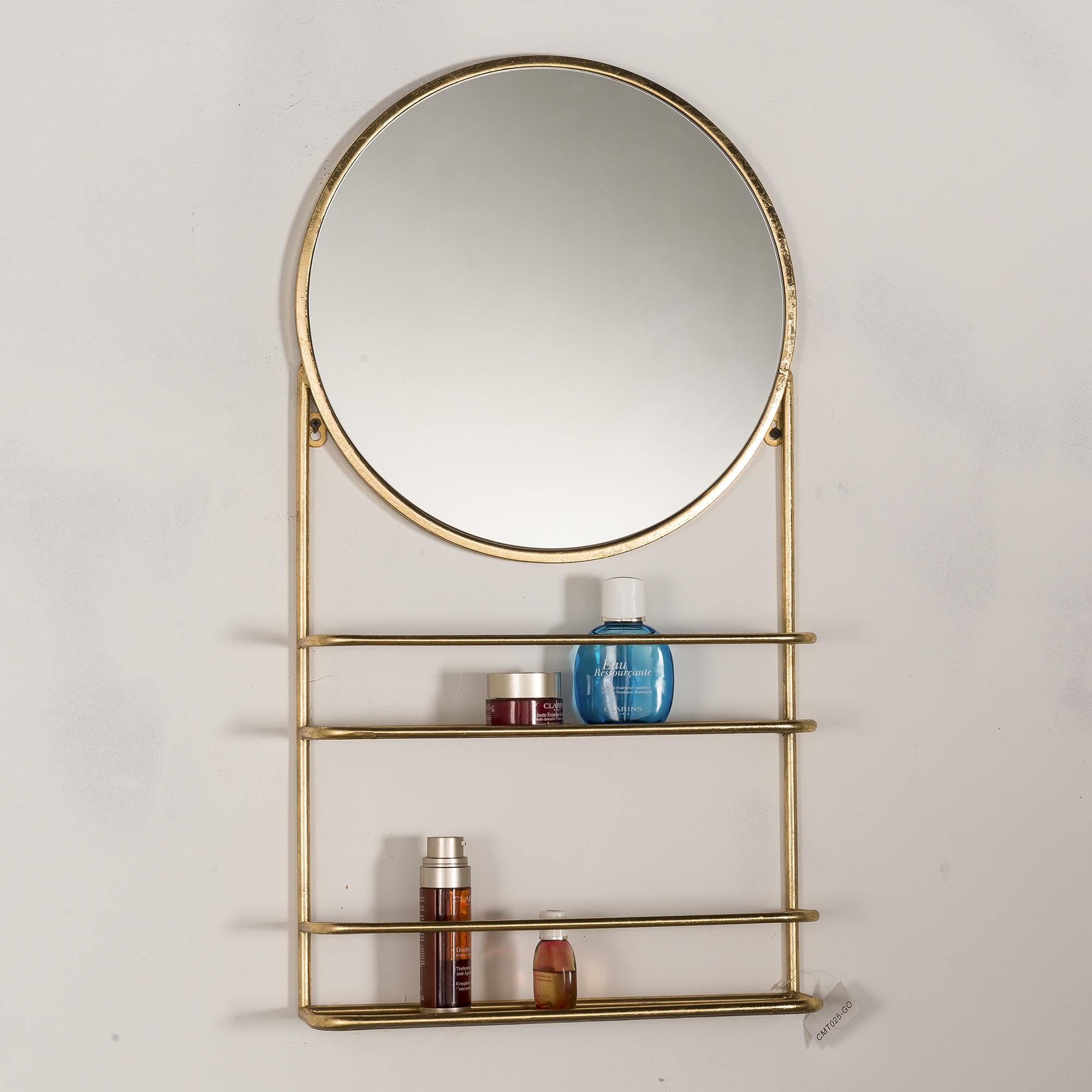 Gin Shu Metal Mirror with Shelf - Gold Gilt Leaf