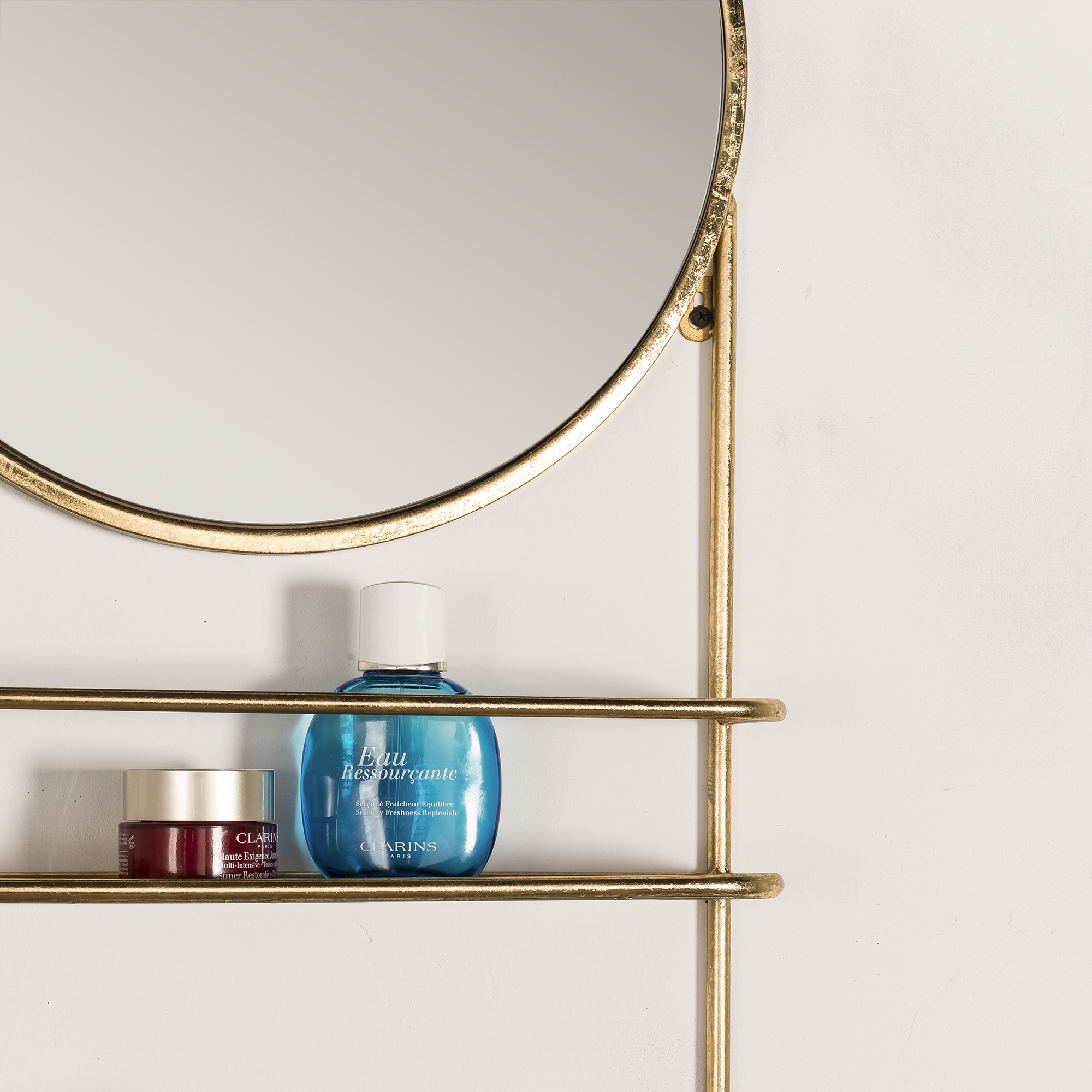 Gin Shu Metal Mirror with Shelf - Gold Gilt Leaf
