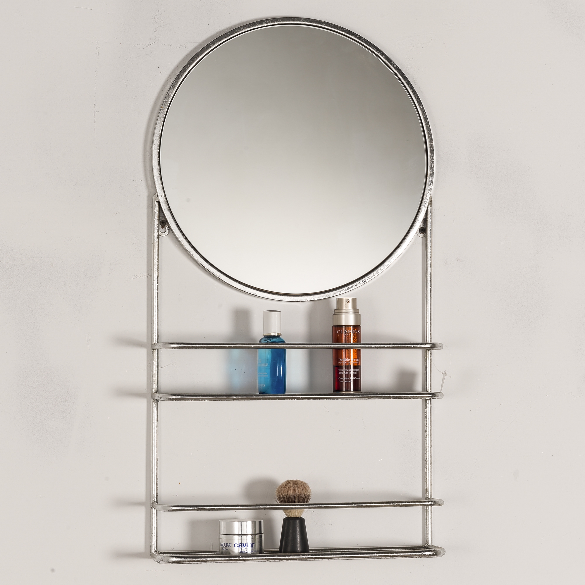 Gin Shu Metal Mirror with Shelf - Silver Gilt Leaf