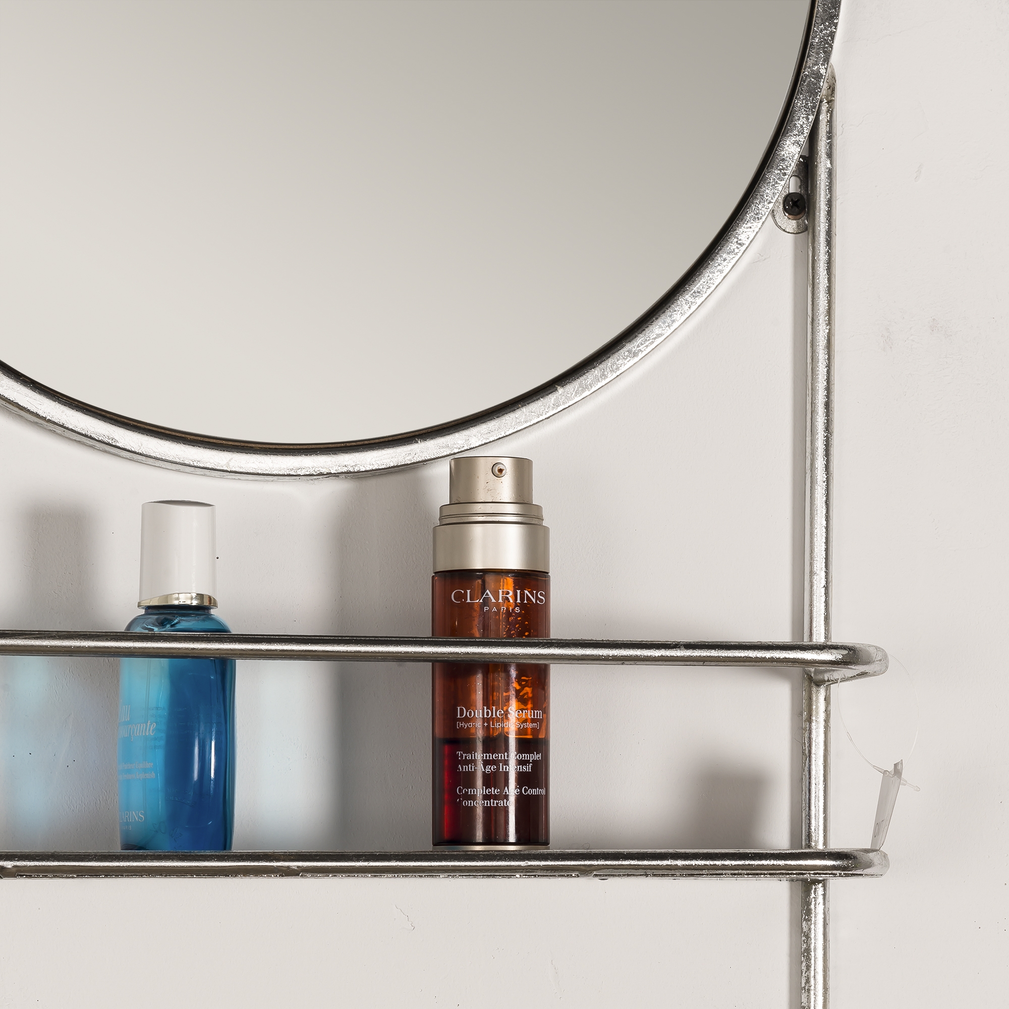 Gin Shu Metal Mirror with Shelf - Silver Gilt Leaf