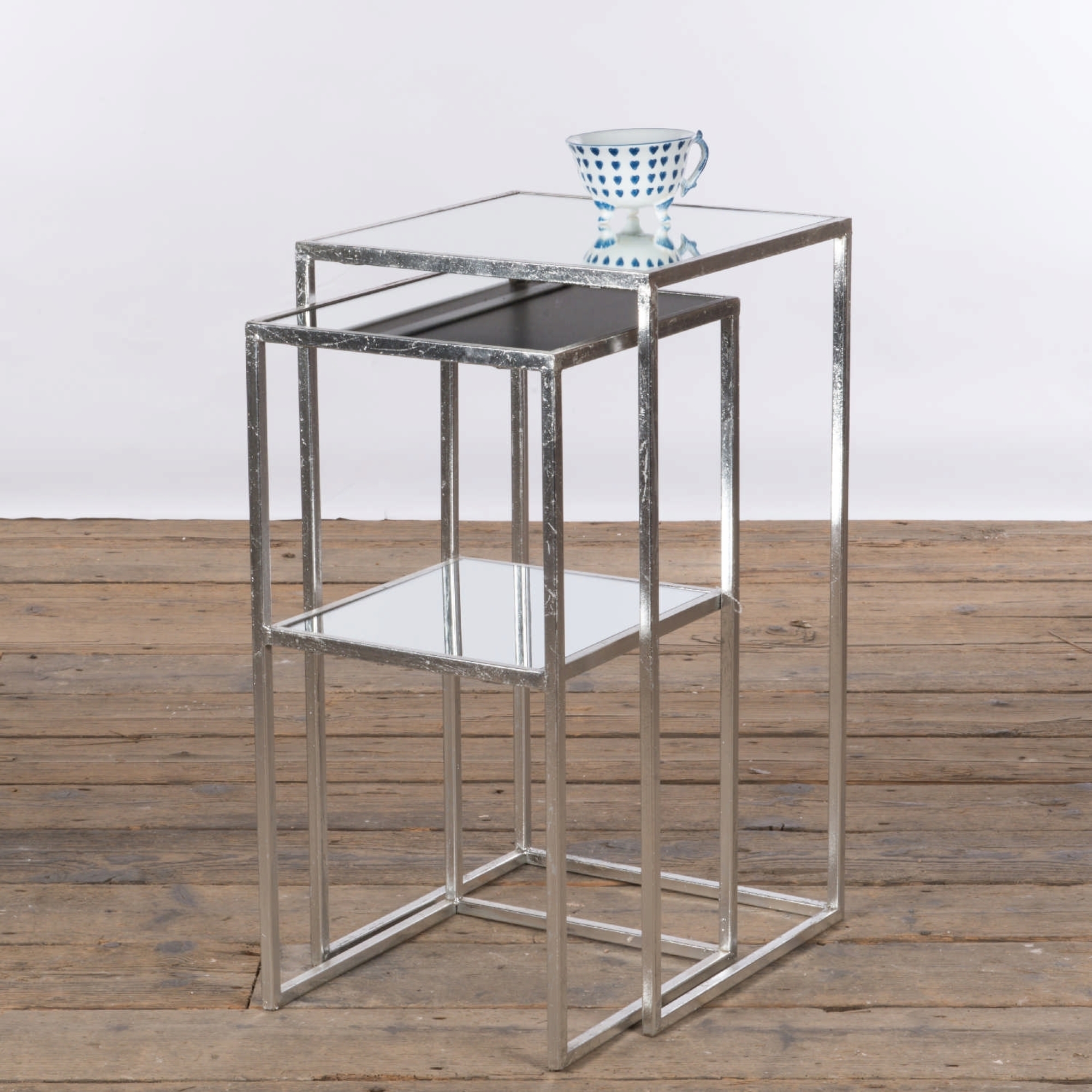 Gin Shu Metal Nest of Tables - Silver Gilt Leaf