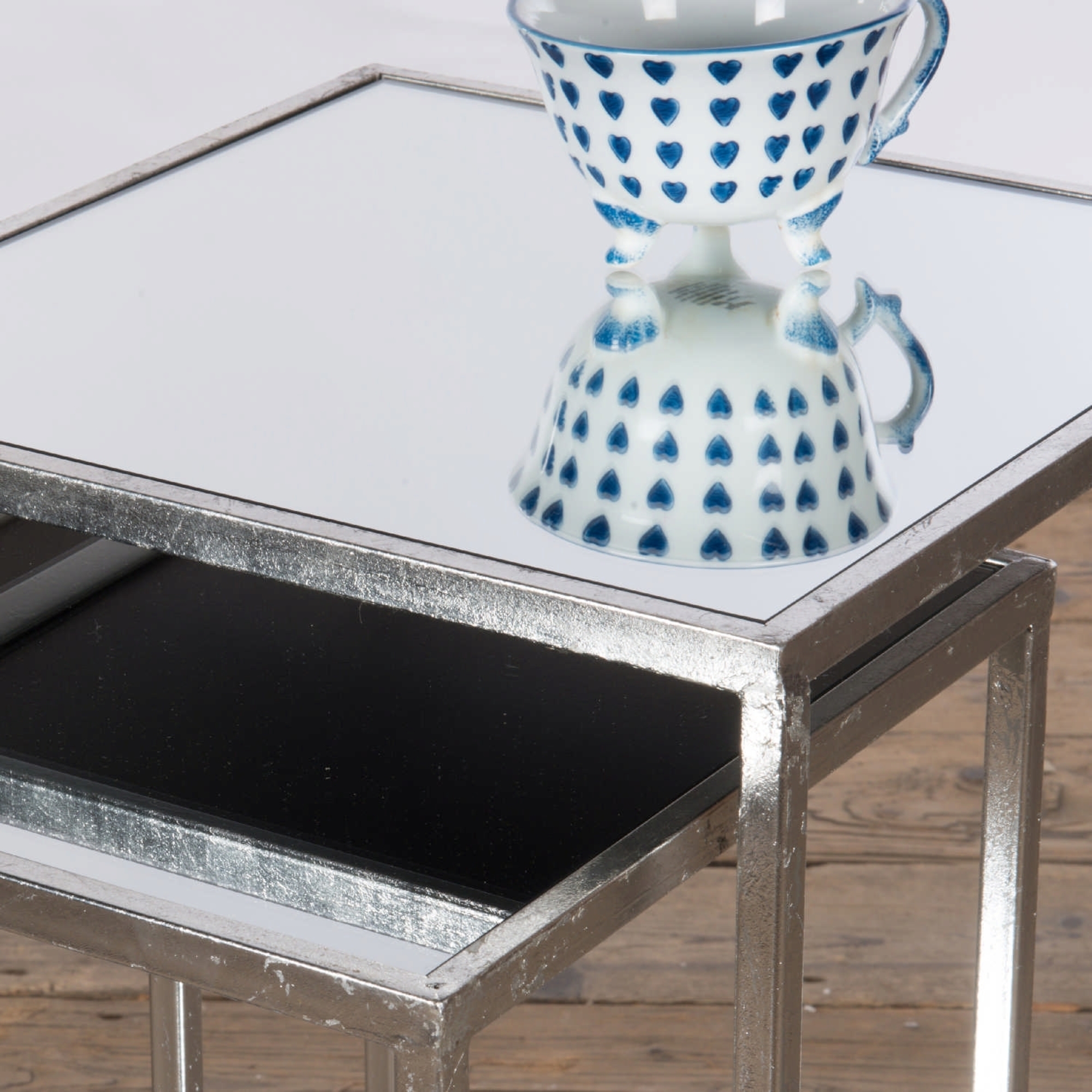 Gin Shu Metal Nest of Tables - Silver Gilt Leaf