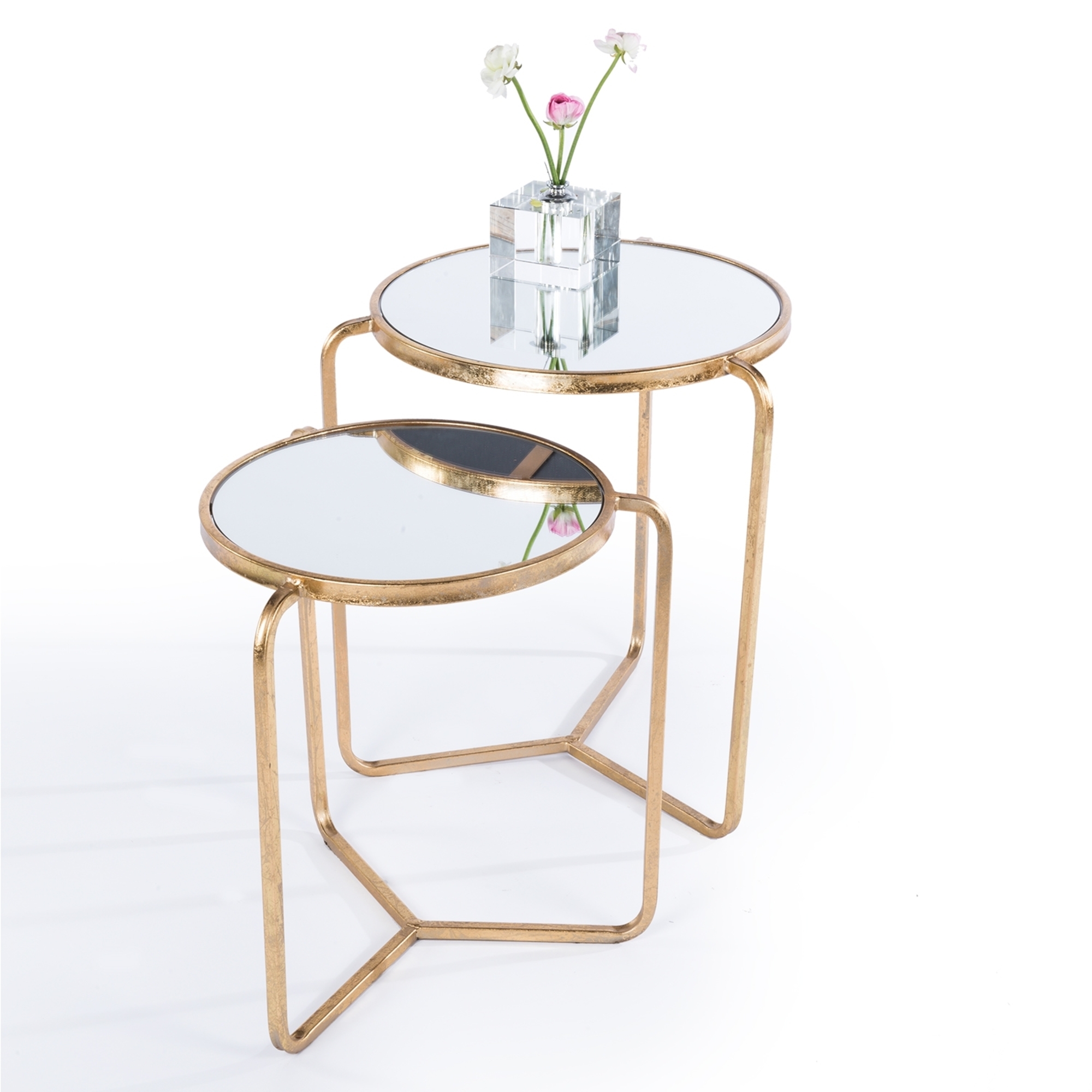 Gin Shu Metal Nest of Tables - Gold Gilt Leaf