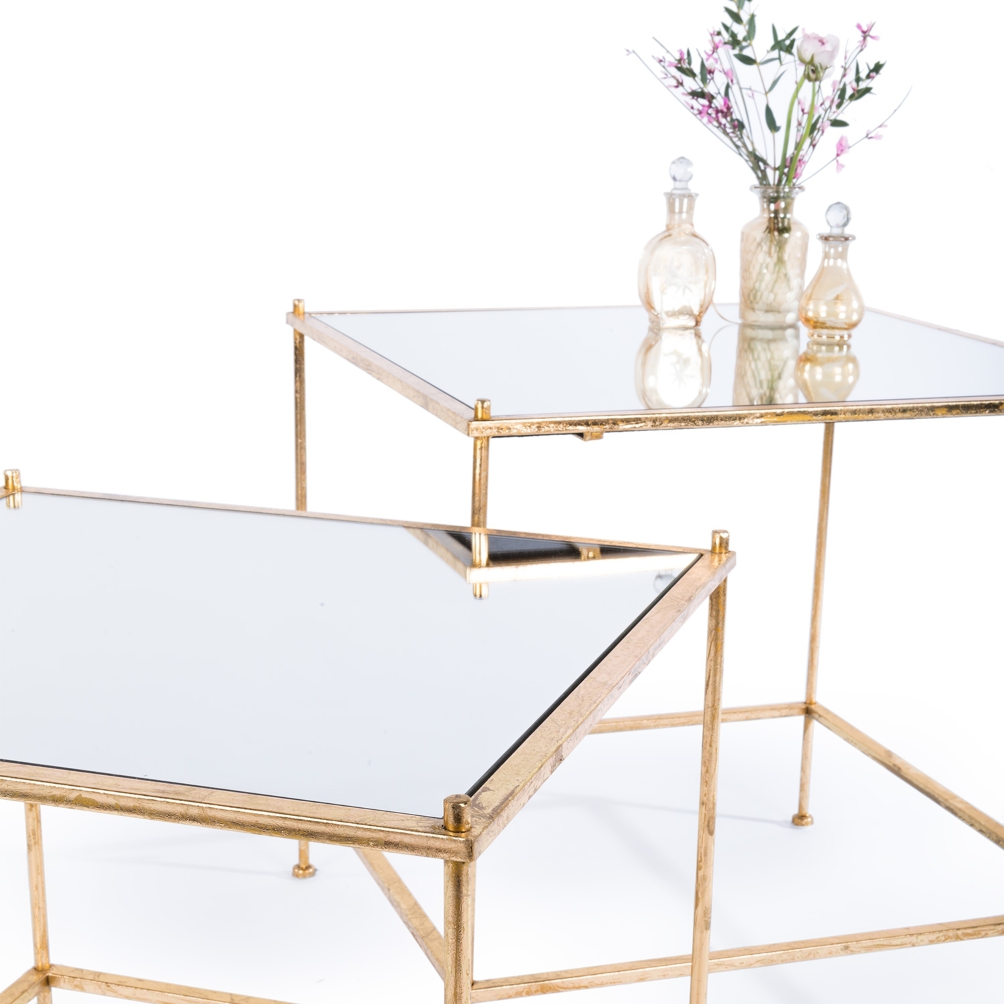 Gin Shu Metal Nest of Tables - Gold Gilt Leaf
