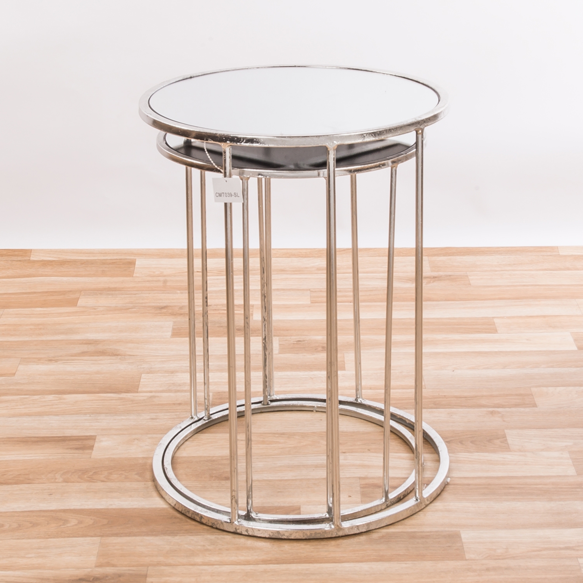 Silver Gilt Leaf Parisienne Set of two Mirrored Metal Nesting Tables