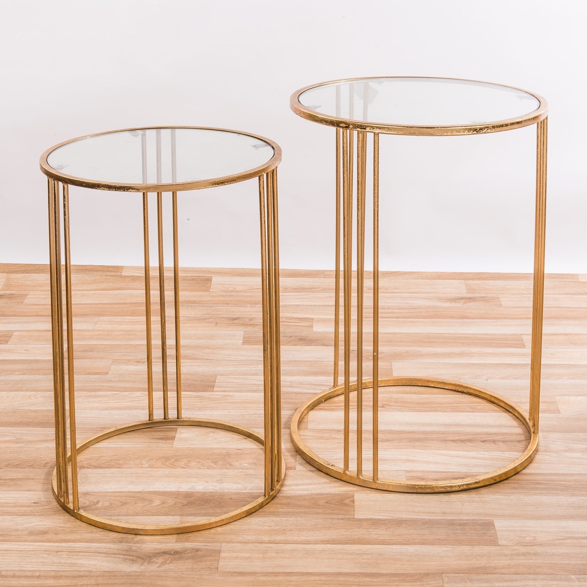 Gold Gilt Leaf Parisienne Set of two Mirrored Metal Nesting Tables - EXTRA PACKAGE