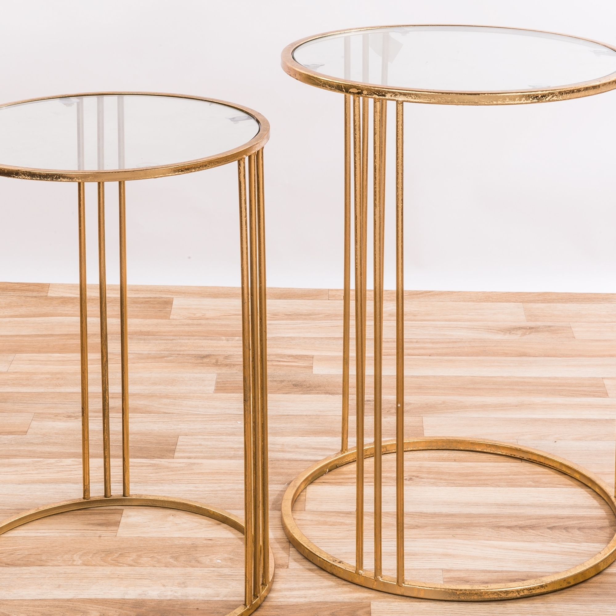 Gold Gilt Leaf Parisienne Set of two Mirrored Metal Nesting Tables - EXTRA PACKAGE