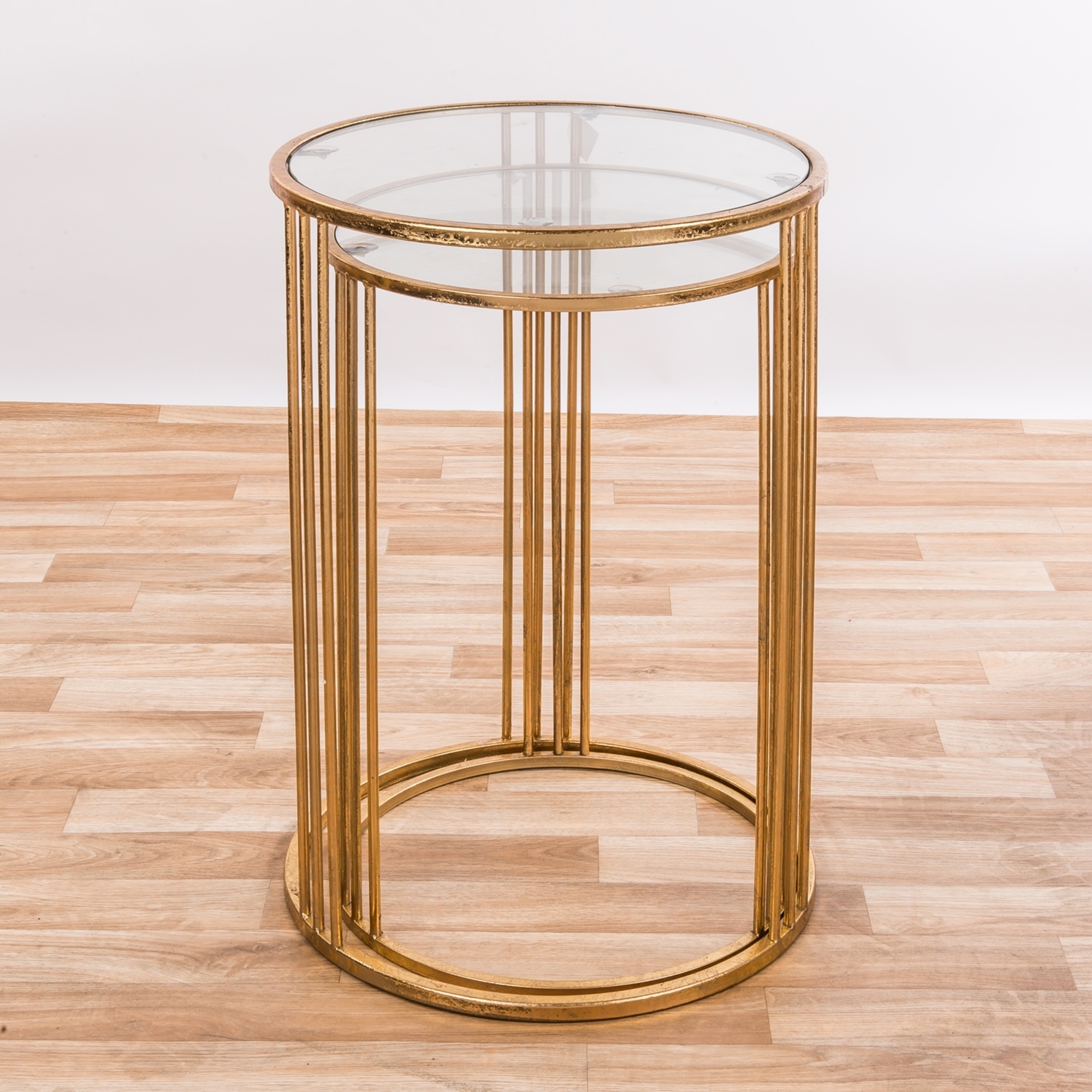 Gold Gilt Leaf Parisienne Set of two Mirrored Metal Nesting Tables - EXTRA PACKAGE
