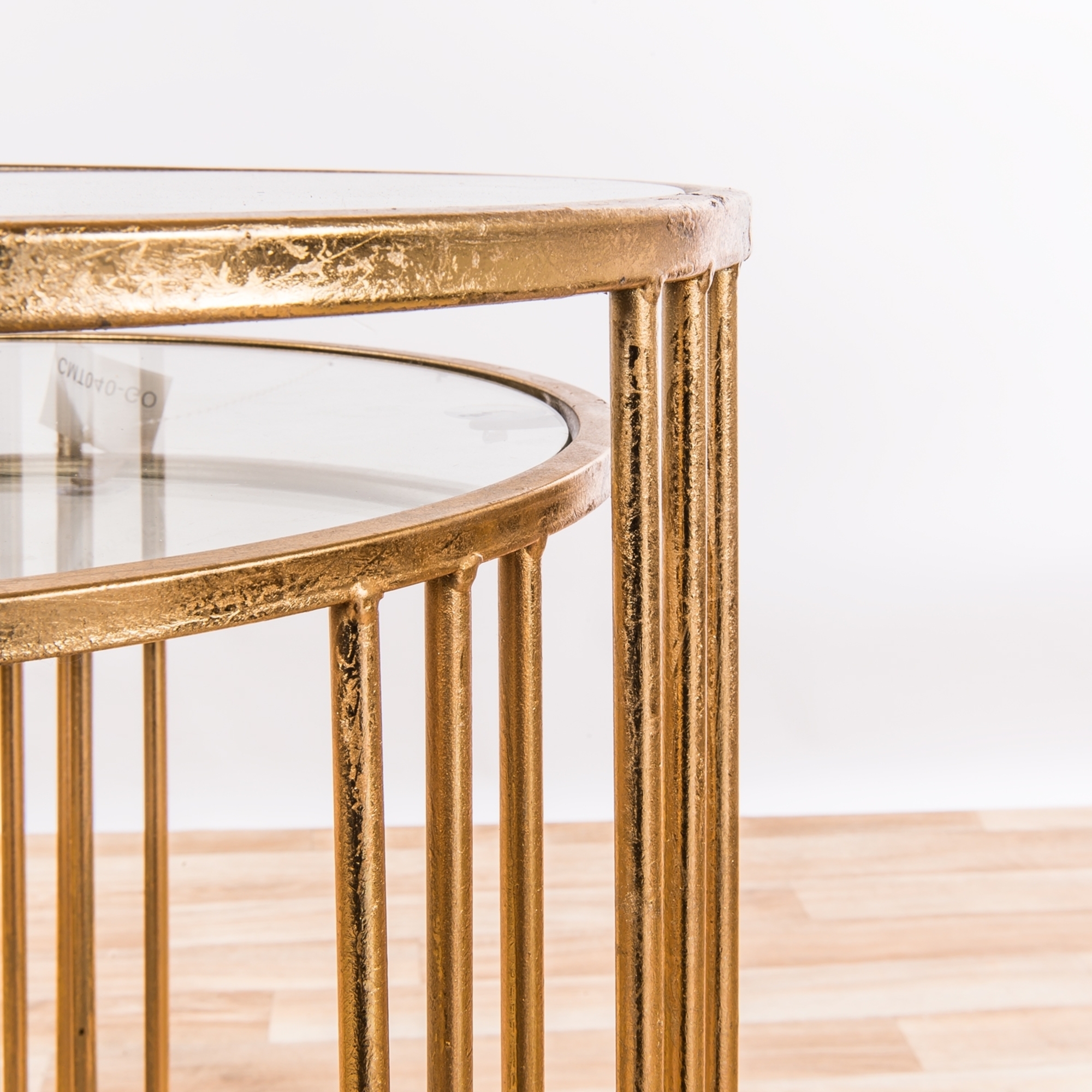 Gold Gilt Leaf Parisienne Set of two Mirrored Metal Nesting Tables - EXTRA PACKAGE