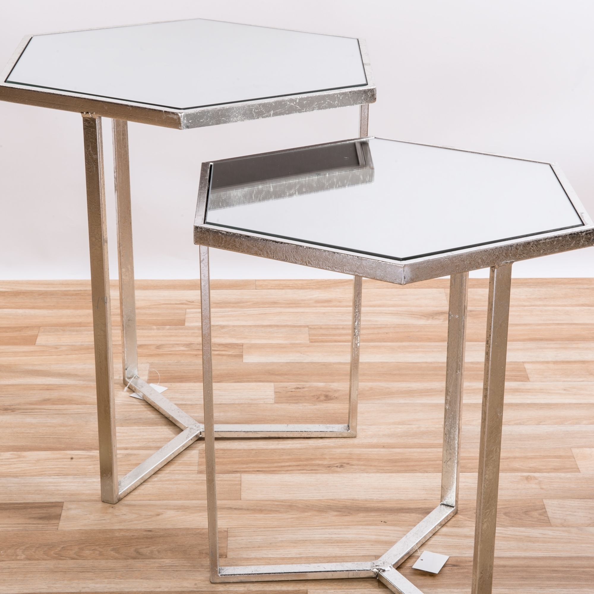 Gin Shu Metal Nest of Tables - Silver Gilt Leaf
