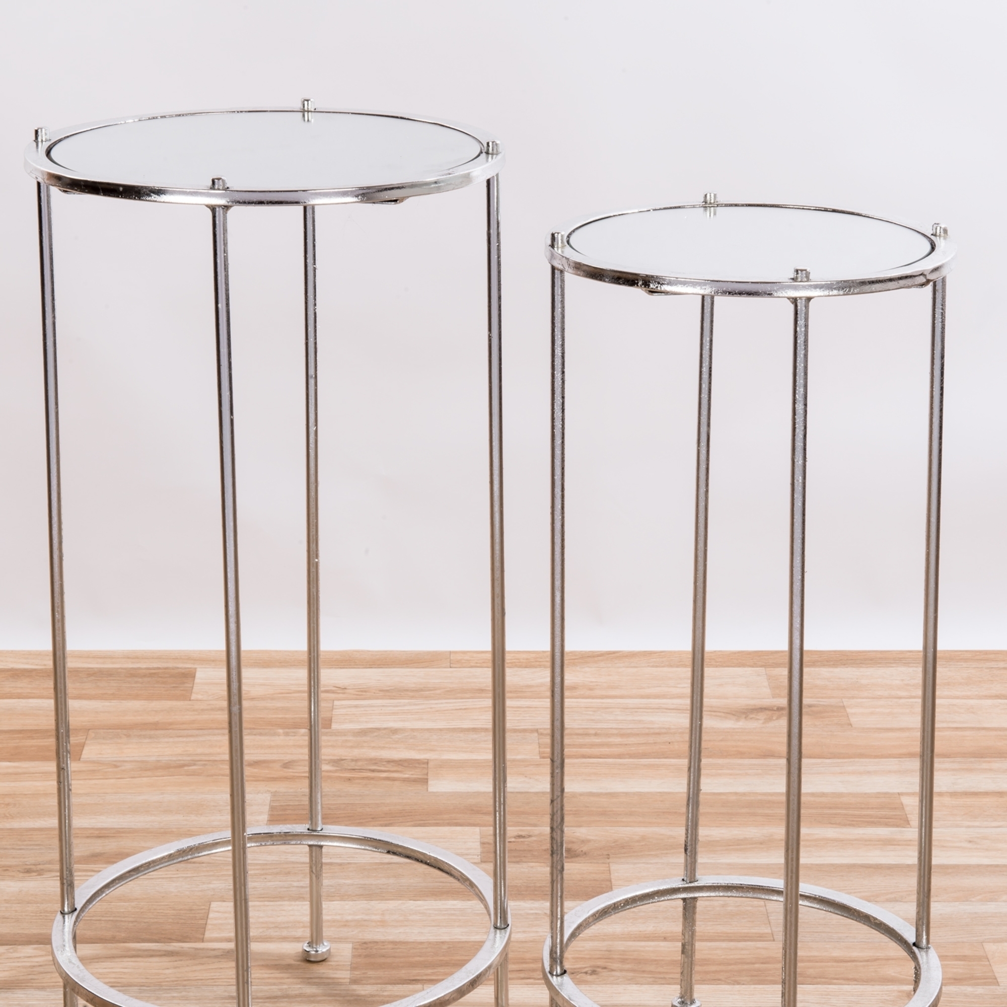 Gin Shu Silver Gilt Leaf Parisienne Metal Nest of Tables