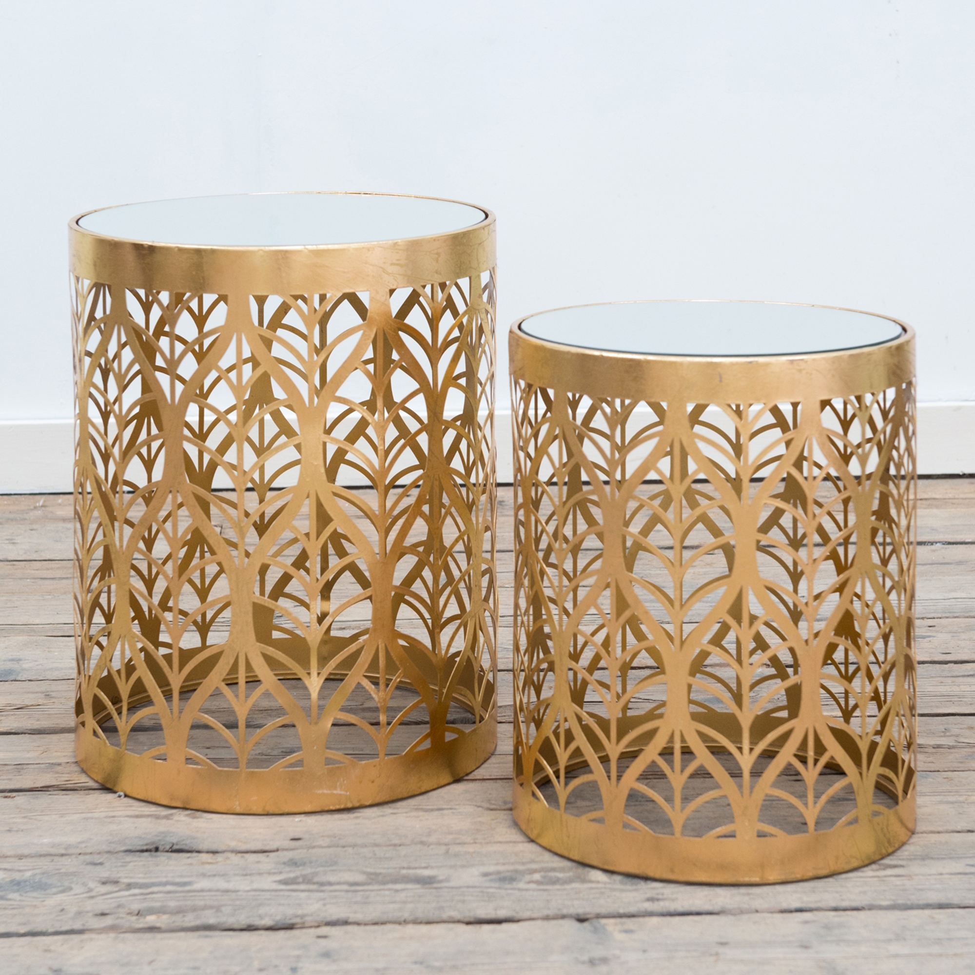 Gold Gilt Leaf Parisienne Metal Nests of Tables - set of two