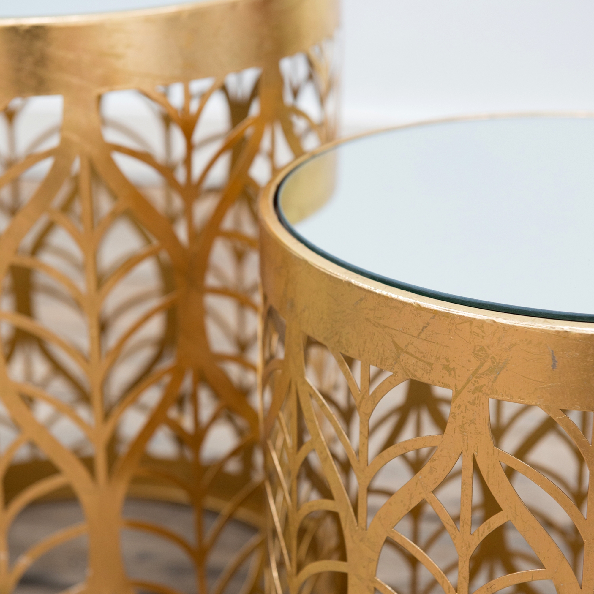 Gold Gilt Leaf Parisienne Metal Nests of Tables - set of two