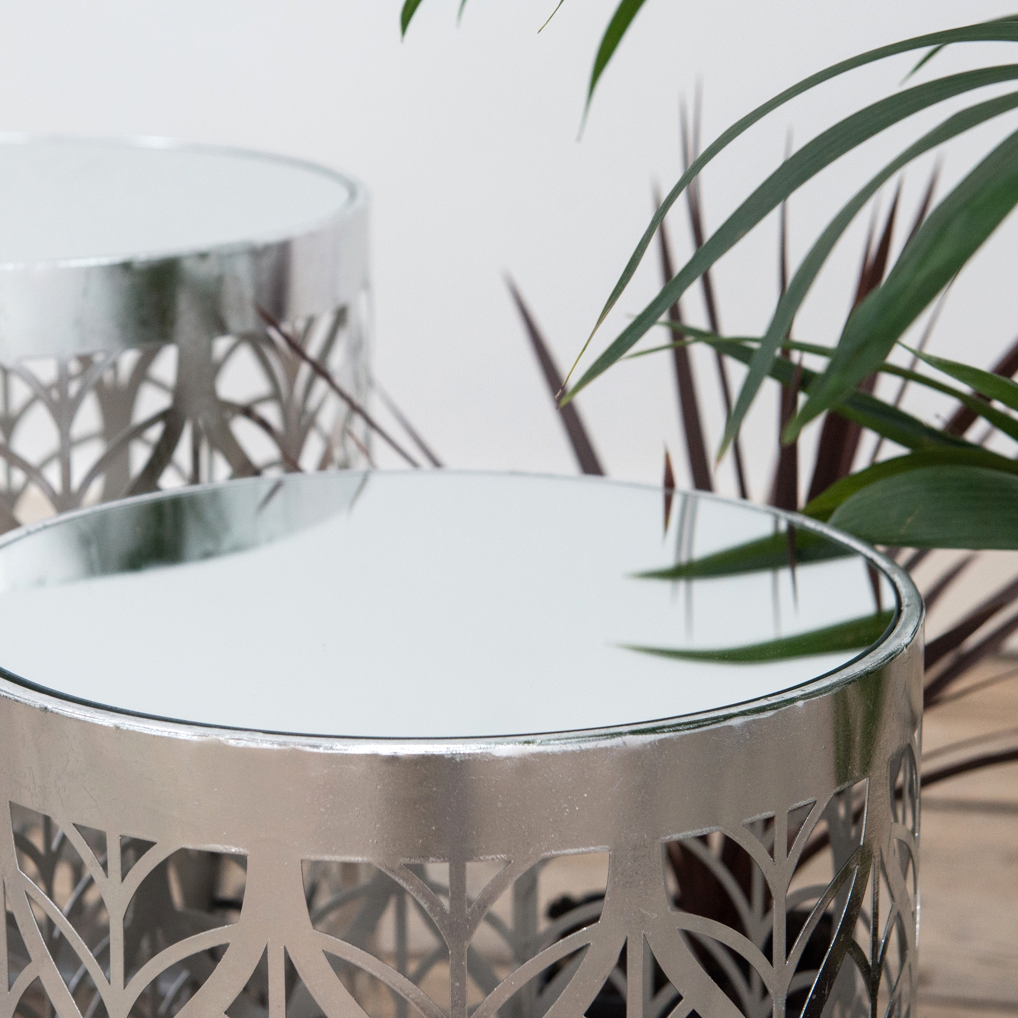 Gin Shu Metal Nest of Tables - Silver Gilt Leaf