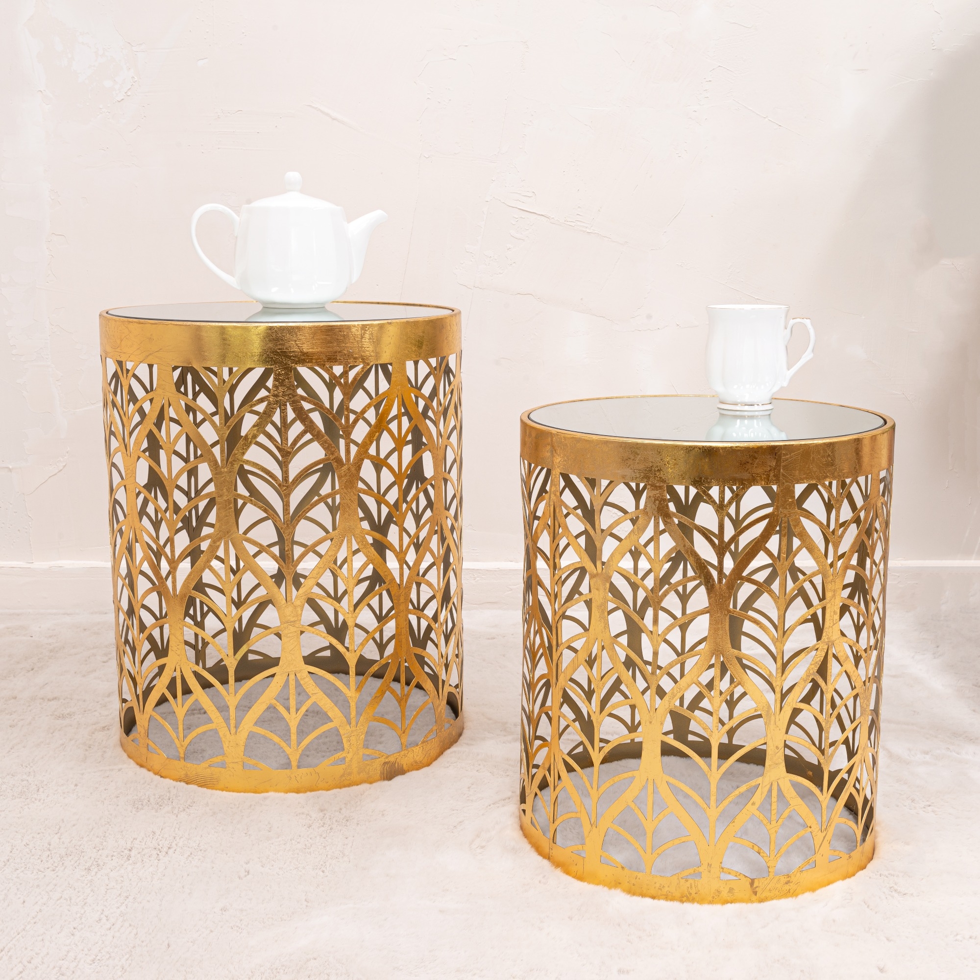 Gin Shu Metal Large Side Table - Gold Gilt Leaf