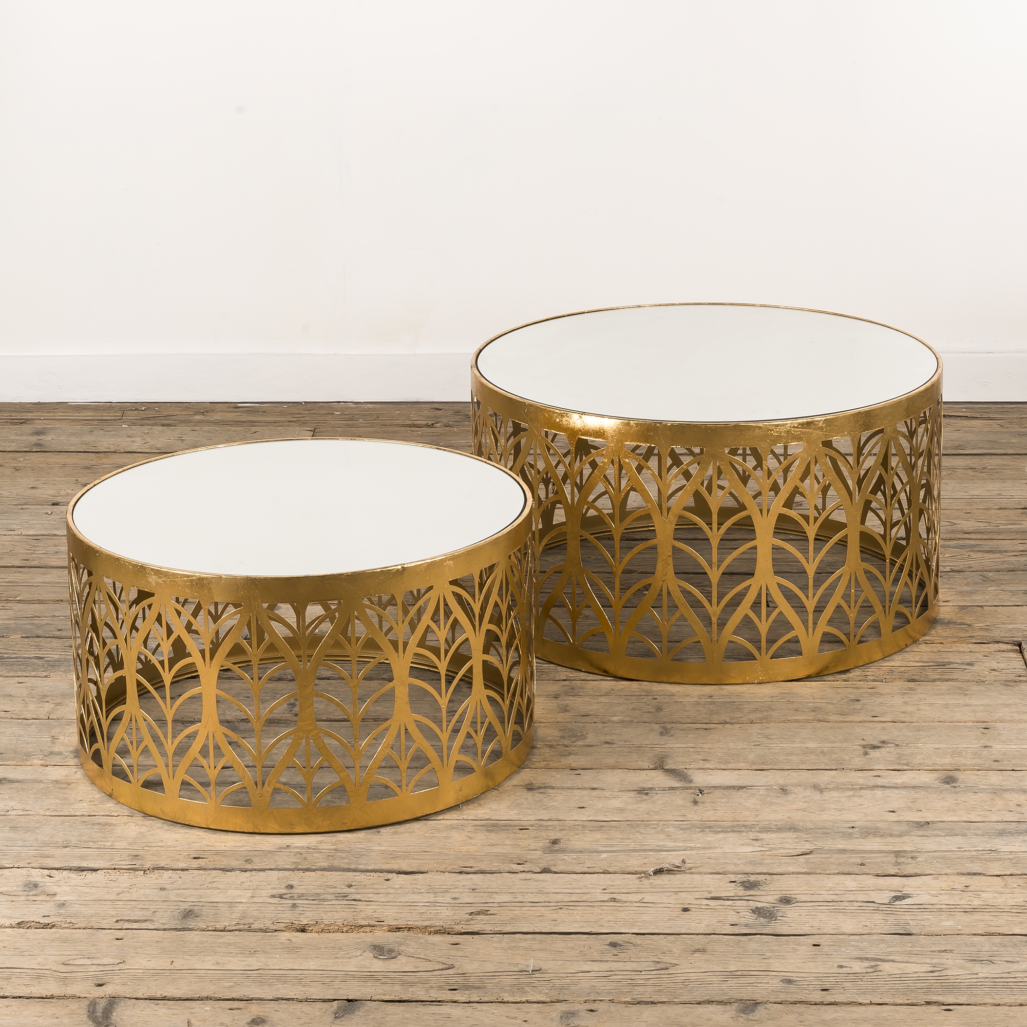 Gin Shu Metal Nest of Coffee Tables - Gold Gilt Leaf EXTRA PACKAGE